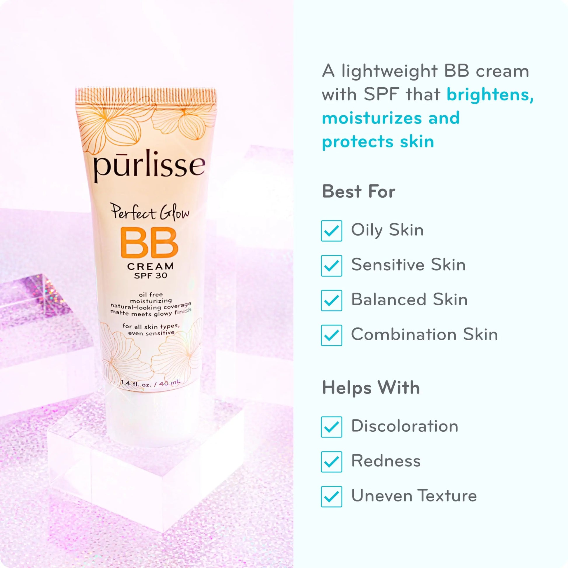 pūrlisse Perfect Glow BB Cream with SPF 30 - Matte Meets Dewy Finish - Enriched with Goji & Hawthorn Berry to Help Improve Skin Texture & Radiance - Medium Golden (1.4 oz) pūrlisse uk supplements