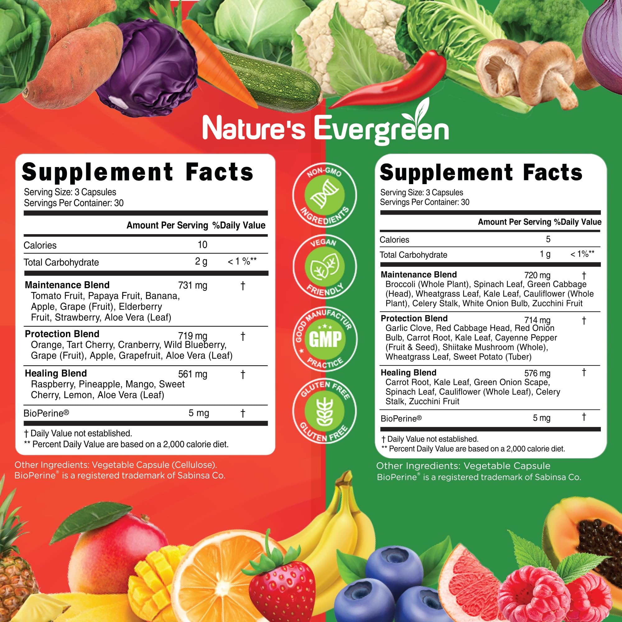 Fruits and Veggies Supplement - Nature Fruits and Vegetables Supplements - Vegan, Non GMO, Soy Free, Superfood Vitamins & Minerals Nutritional Balance - (Total 180 Capsules - Pack of 2) Made in USA Nature's Evergreen uk supplements