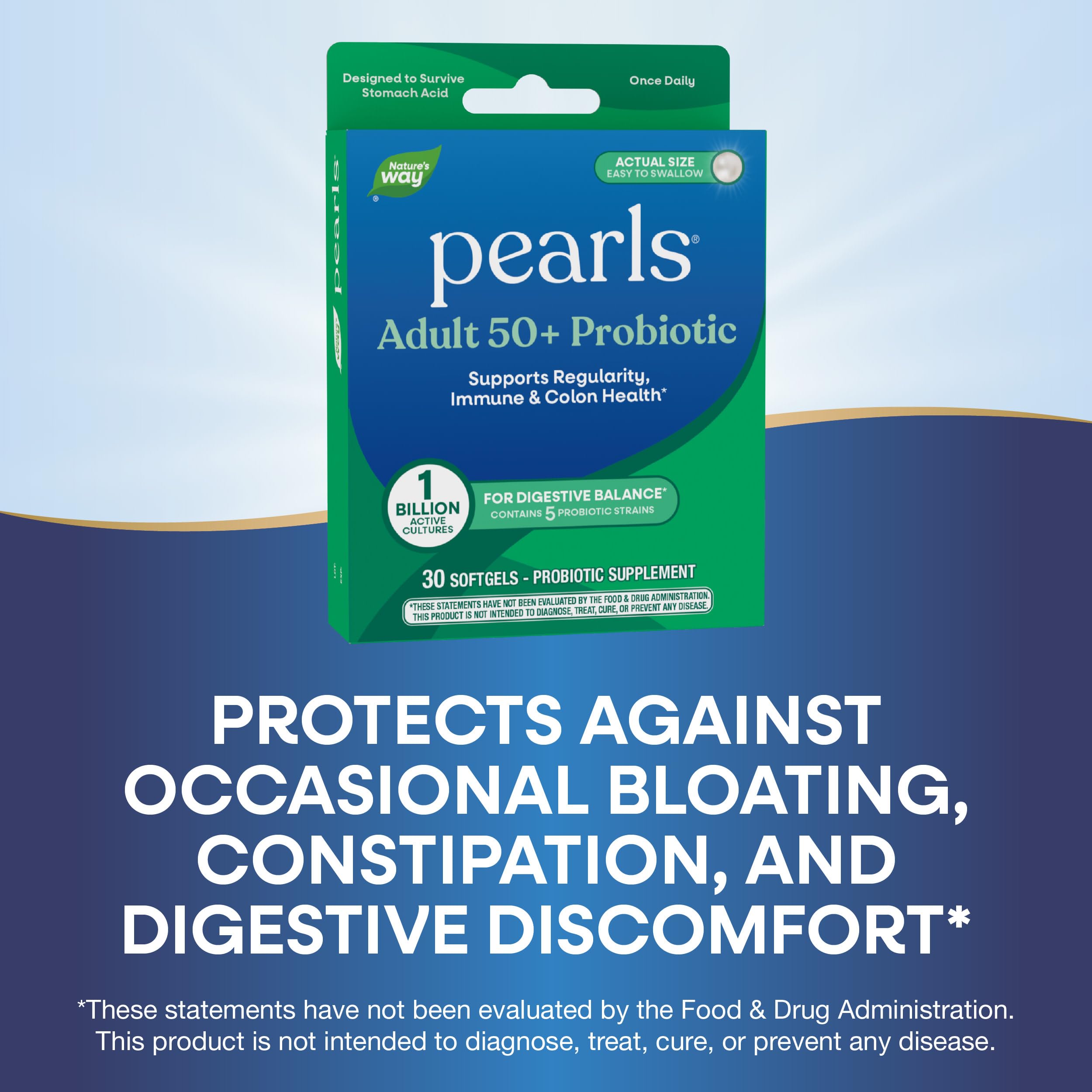 Nature's Way Pearls Adult 50+ Probiotic, Probiotics for Digestive Health* Supports Regularity, Immune & Colon Health*, 1 Billion Cultures, No Refrigeration Needed, 30 Softgels Nature's Way uk supplements
