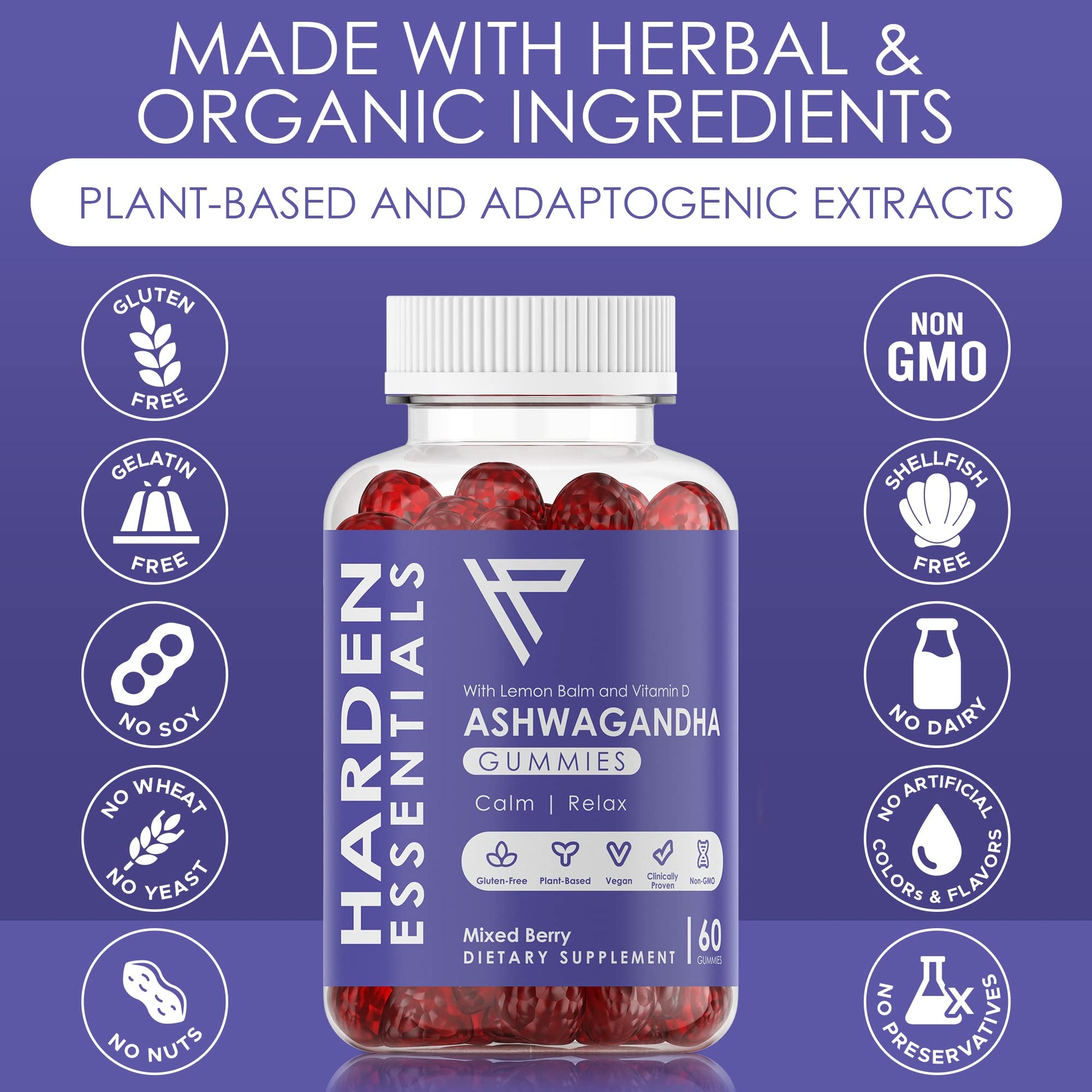 KSM-66 Ashwagandha Gummies 750mg Per Gummy – 1,500mg Per Serving – Stress & Cortisol Support – with Lemon Balm & Vitamin D – 60 Count (30 Day Supply) – Vegan – Harden Essentials Harden essentials uk supplements
