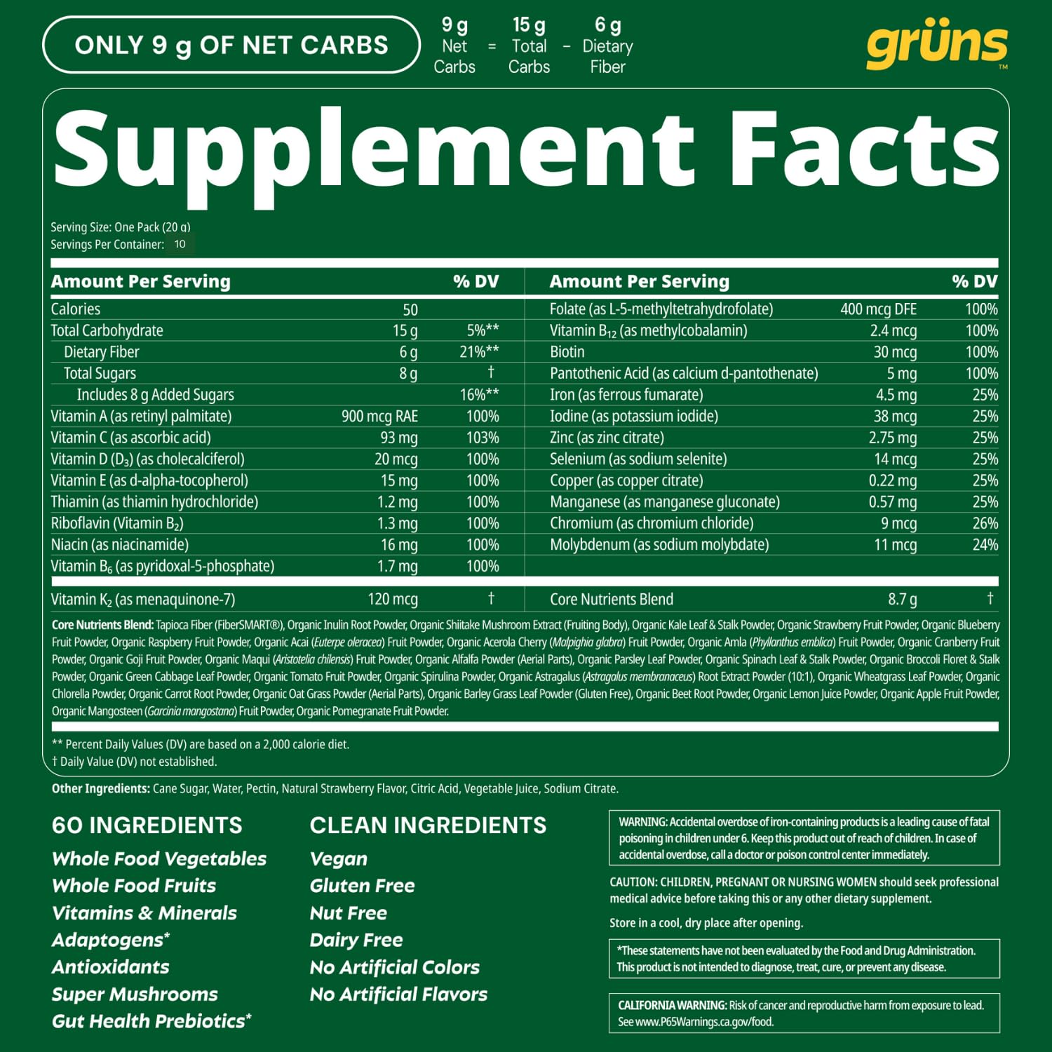 Gruns Adults Super Greens Gummies, Multivitamin Superfood Gummy Bears, Spirulina, Chlorella, Prebiotics & Fiber Gummies for Digestive Health, Adaptogens Supplement, 20 Vitamins & Minerals, 10 Count Grüns uk supplements