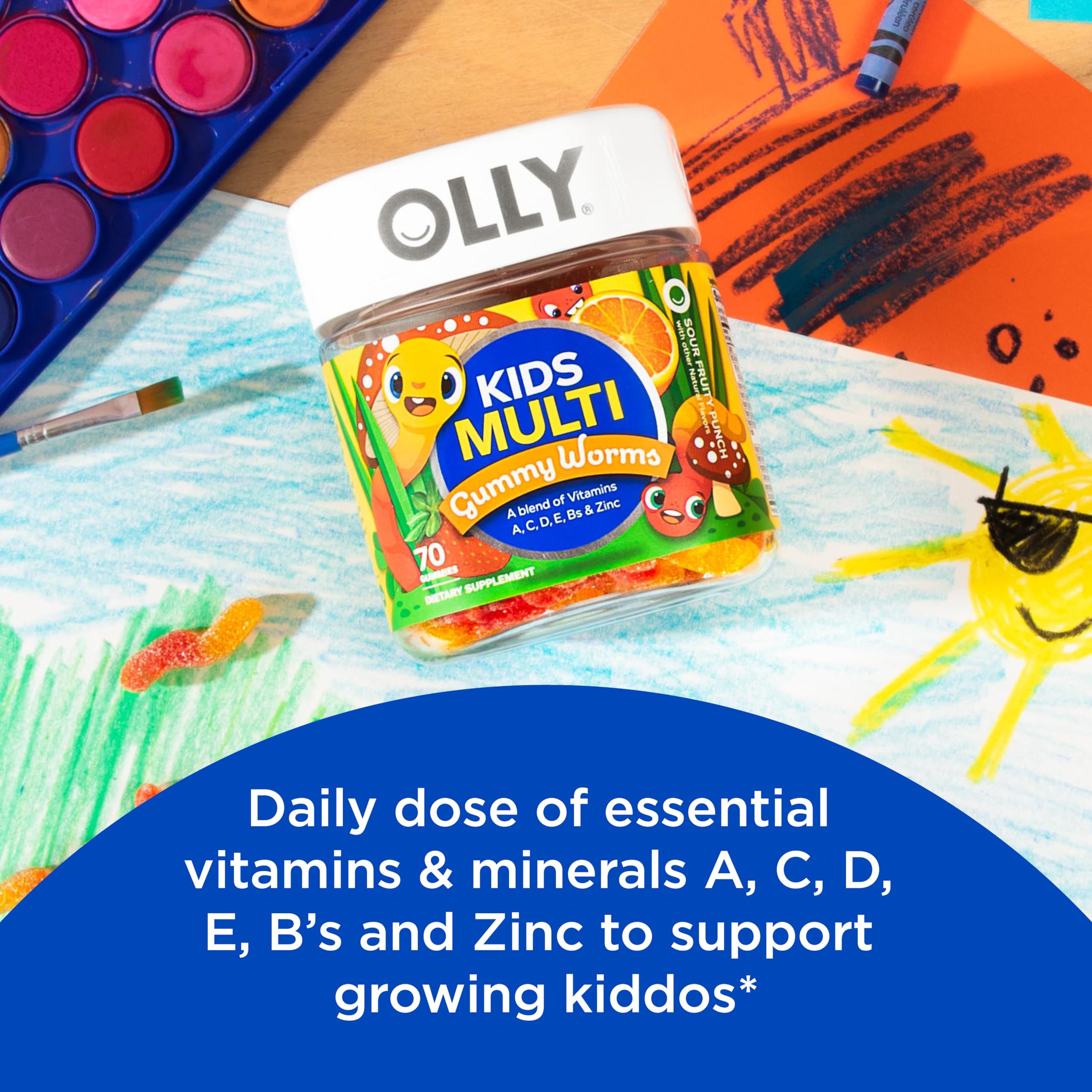 OLLY Kids Immunity Gummy, Immune Support, Wellmune, Elderberry, Vitamin C, Zinc & Kids Multivitamin Gummy Worms, Overall Health and Immune Support, Vitamins and Minerals A, C, D OLLY uk supplements