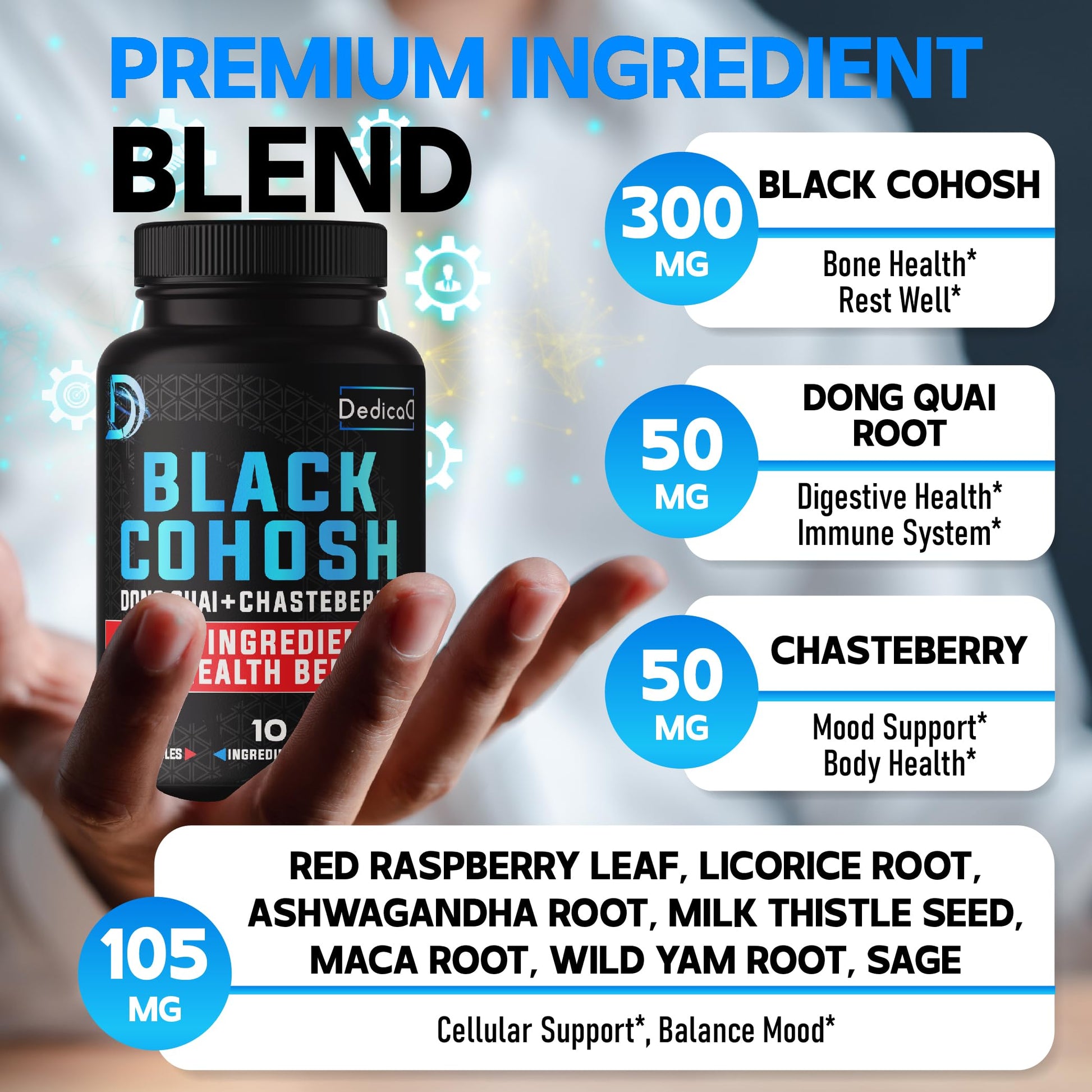 DEDICAD 12in1 Black Cohosh 5-Month Supply for Menopause Support Supplement with Dong Quai, Chasteberry, Red Raspberry, Licorice, Wild Yam & More - 150 Capsules DEDICAD uk supplements