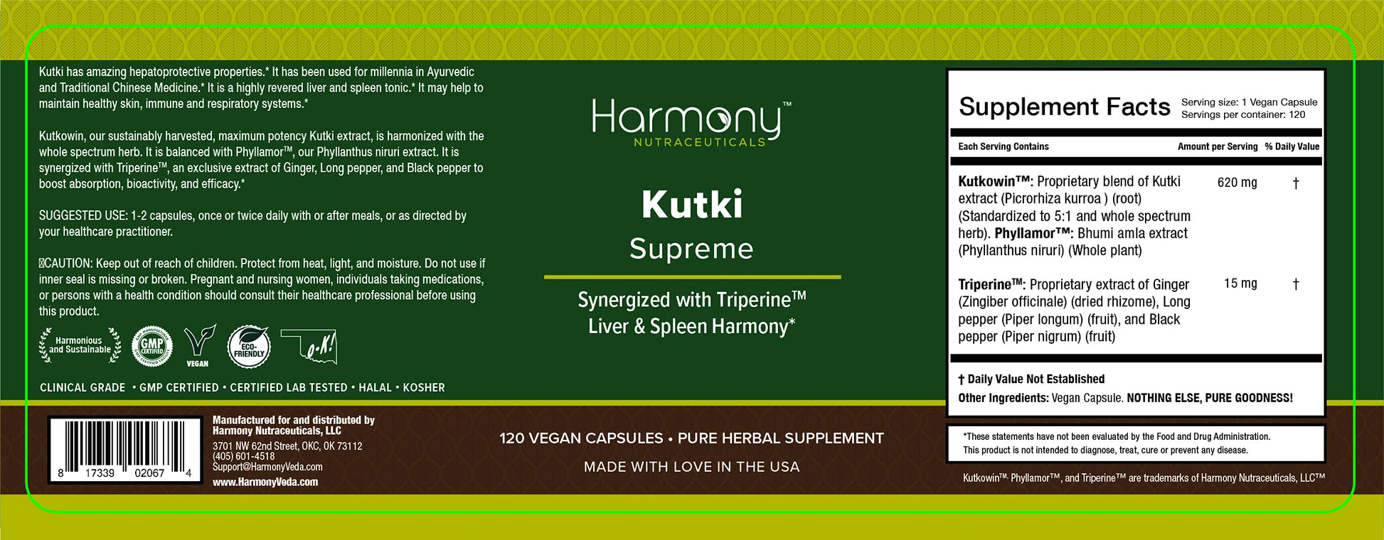 Kutki Supreme - Harmony Nutraceuticals Ayurvedic Medicine for Healthy Skin, Immune and Respiratory Systems - 120 Vegan Organic Capsules Harmony Nutraceuticals uk supplements