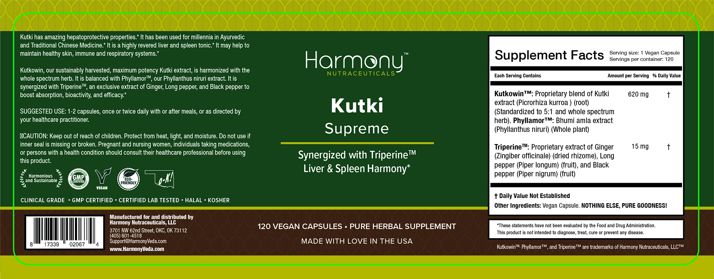 Kutki Supreme - Harmony Nutraceuticals Ayurvedic Medicine for Healthy Skin, Immune and Respiratory Systems - 120 Vegan Organic Capsules Harmony Nutraceuticals uk supplements