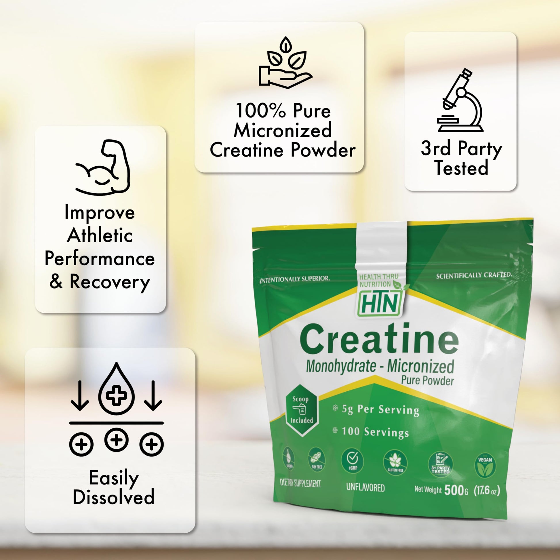 Health Thru Nutrition Creatine Monohydrate Micronized Powder – 500g Pure Unflavored – 5g Per Scoop – Workout Support, Muscle Fuel and Recovery Bulk Supplement | Non-GMO, Vegan Health Thru Nutrition uk supplements