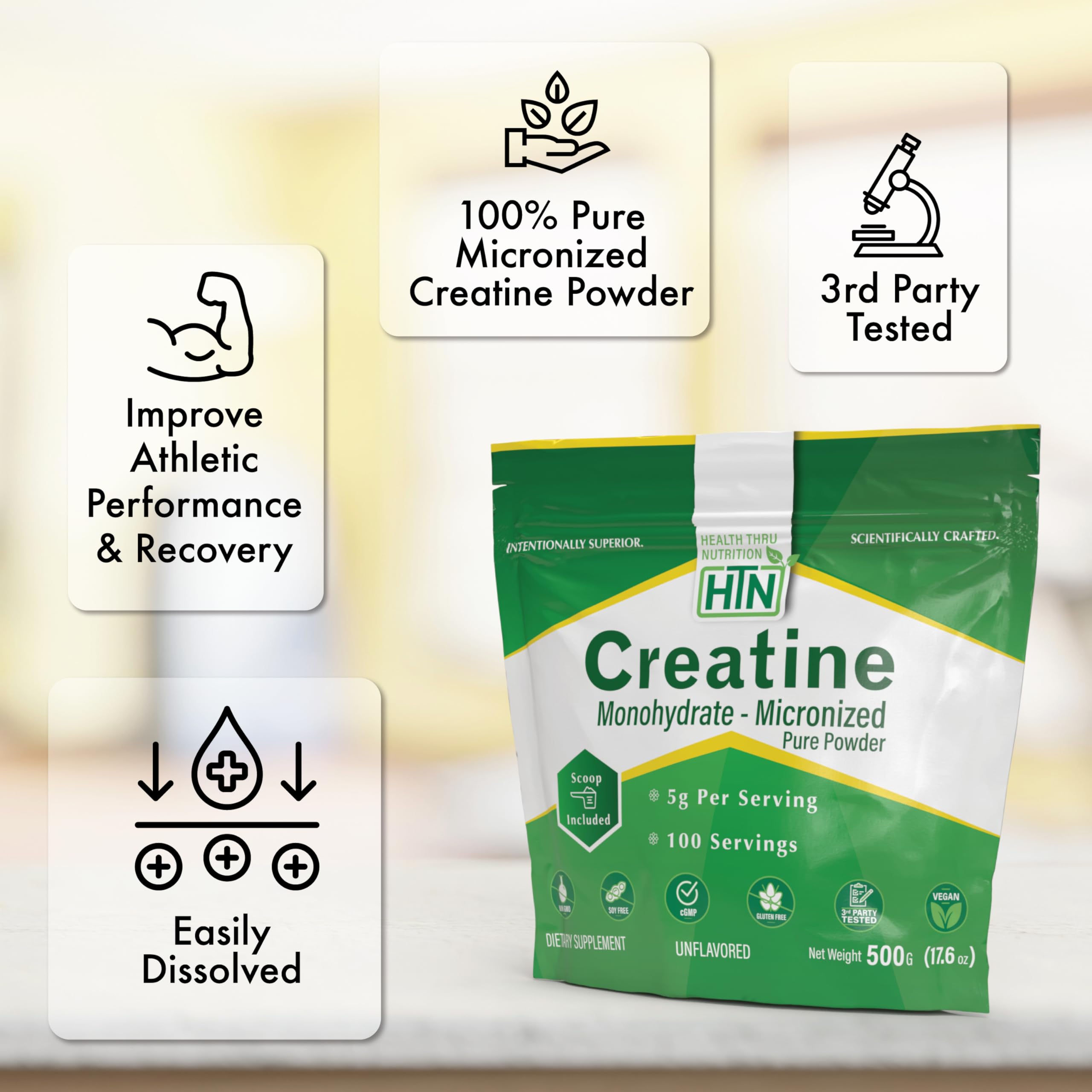 Health Thru Nutrition Creatine Monohydrate Micronized Powder – 500g Pure Unflavored – 5g Per Scoop – Workout Support, Muscle Fuel and Recovery Bulk Supplement | Non-GMO, Vegan Health Thru Nutrition uk supplements