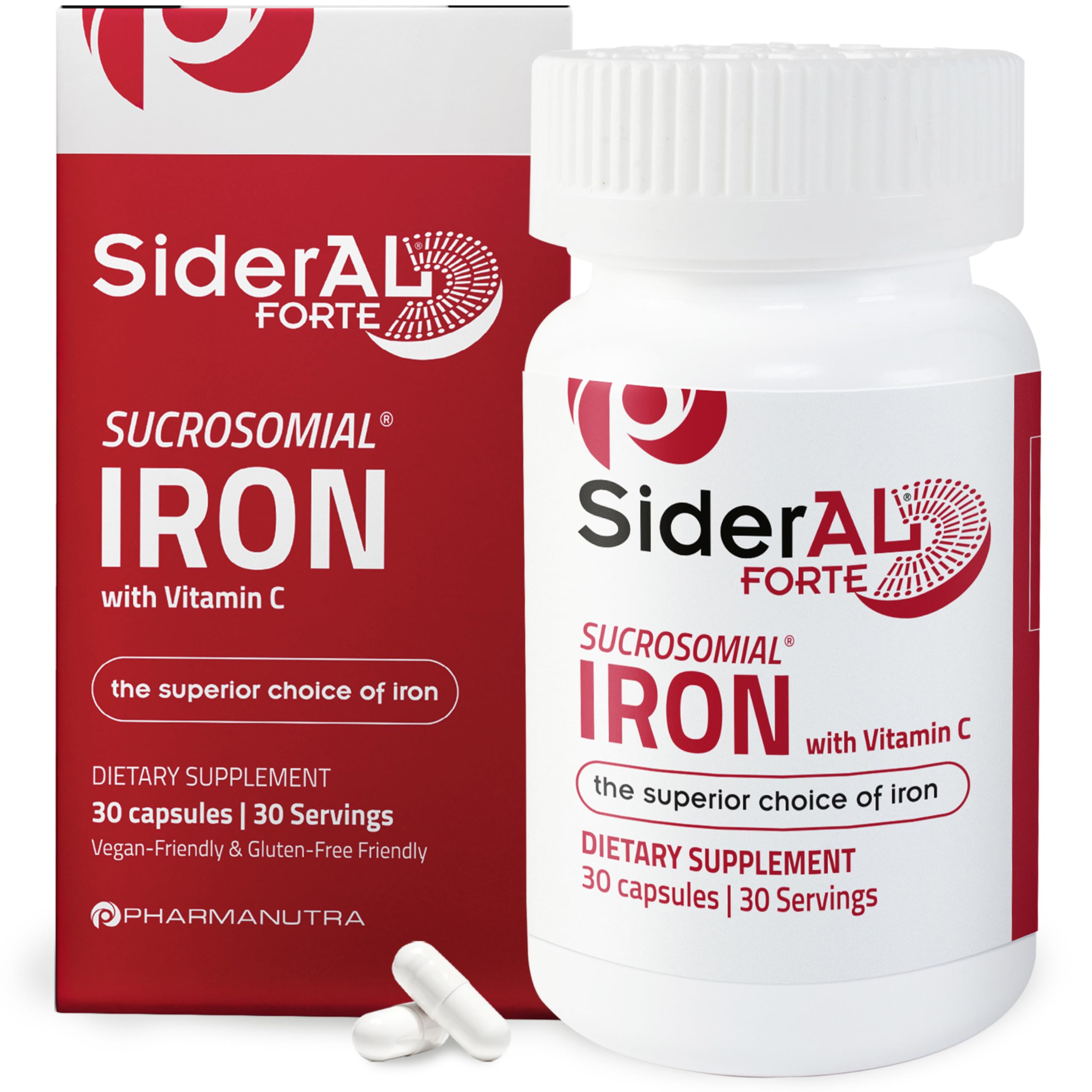 SiderAL Forte Iron Supplement Clinically Proven to Increase Levels Without Side Effects | Sucrosomial High Absorption Gentle Iron Pills for Women and Men | Vitamin C | Anemia & Energy Support | 30 ct PHARMANUTRA uk supplements