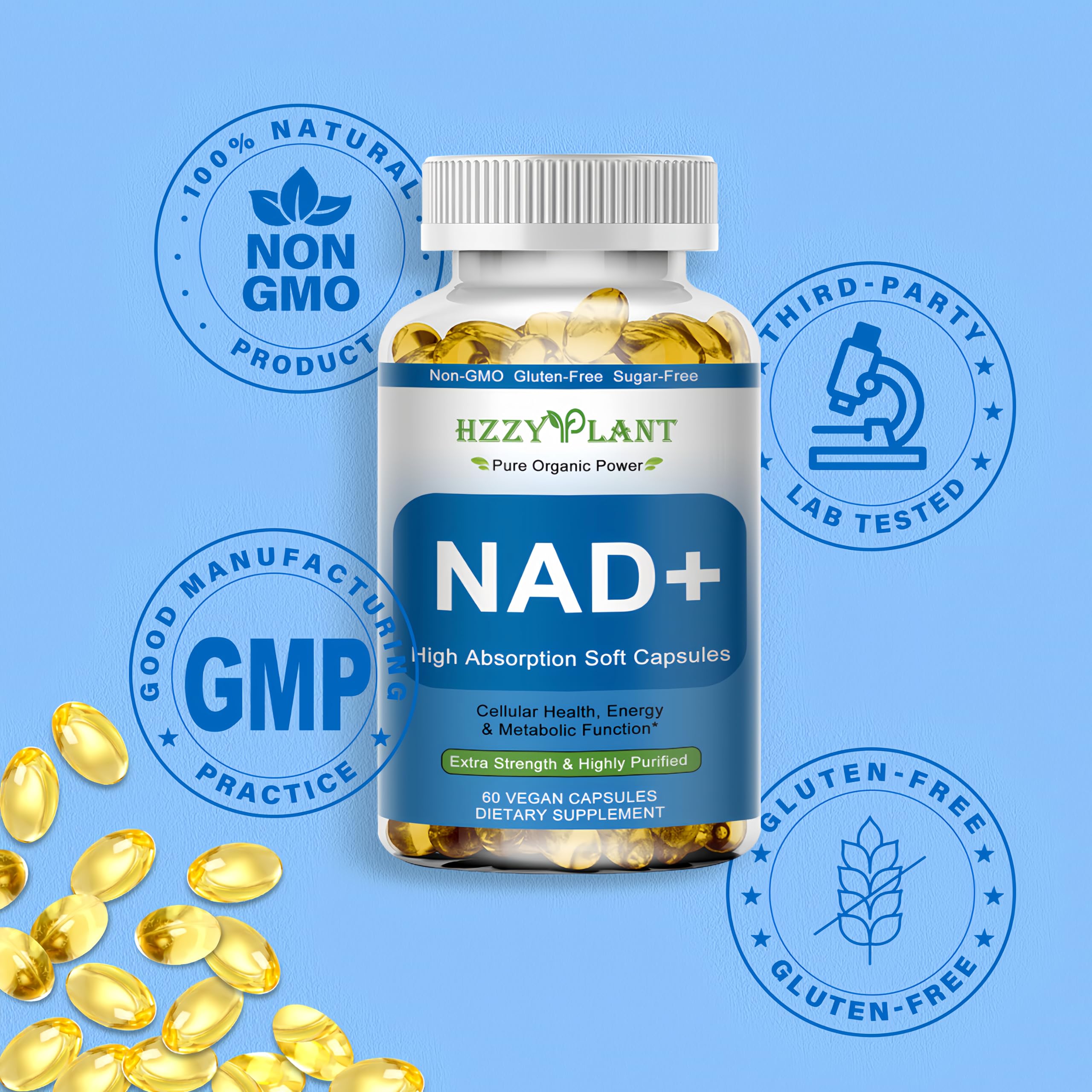 HZZYPLANT NAD+ Supplement, High Absorption NAD Supplements for Women for Cellular Energy Immune Focus Health, NAD Resveratrol Softgel Capsules, NAD Liquid Softgels Supplement, Non-GMO, 2 Month Supply HZZYPLANT uk supplements