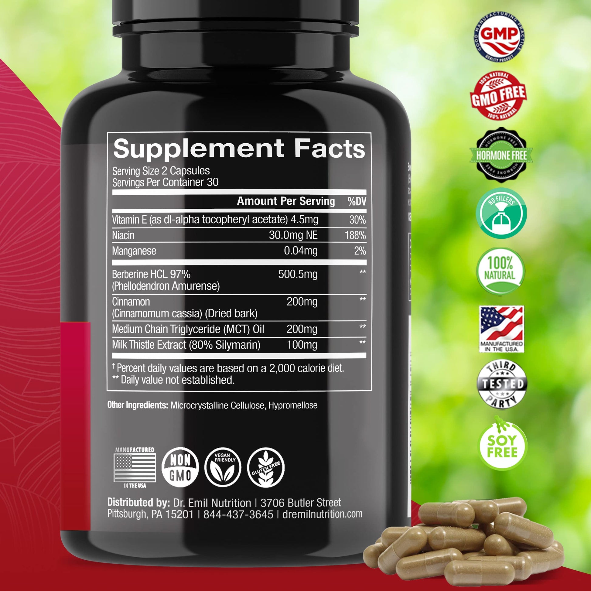 Dr. Emil Berberine 500mg Capsules - Berberine Supplement with Cinnamon, MTC Oil & Milk DR EMIL NUTRITION uk supplements