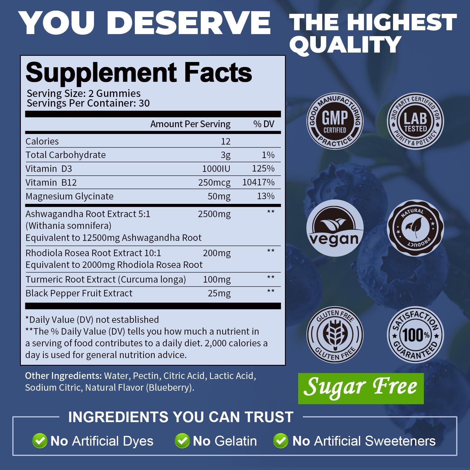 (2 Packs) Sugar Free Ashwagandha Filled Gummies w/Vitamin D3, Magnesium Glycinate, Rhodiola, Ultra Strength Ashwa Root Supplements for Women & Wen, for Relaxation, Energy, Cortisol Gummies Totaria uk supplements