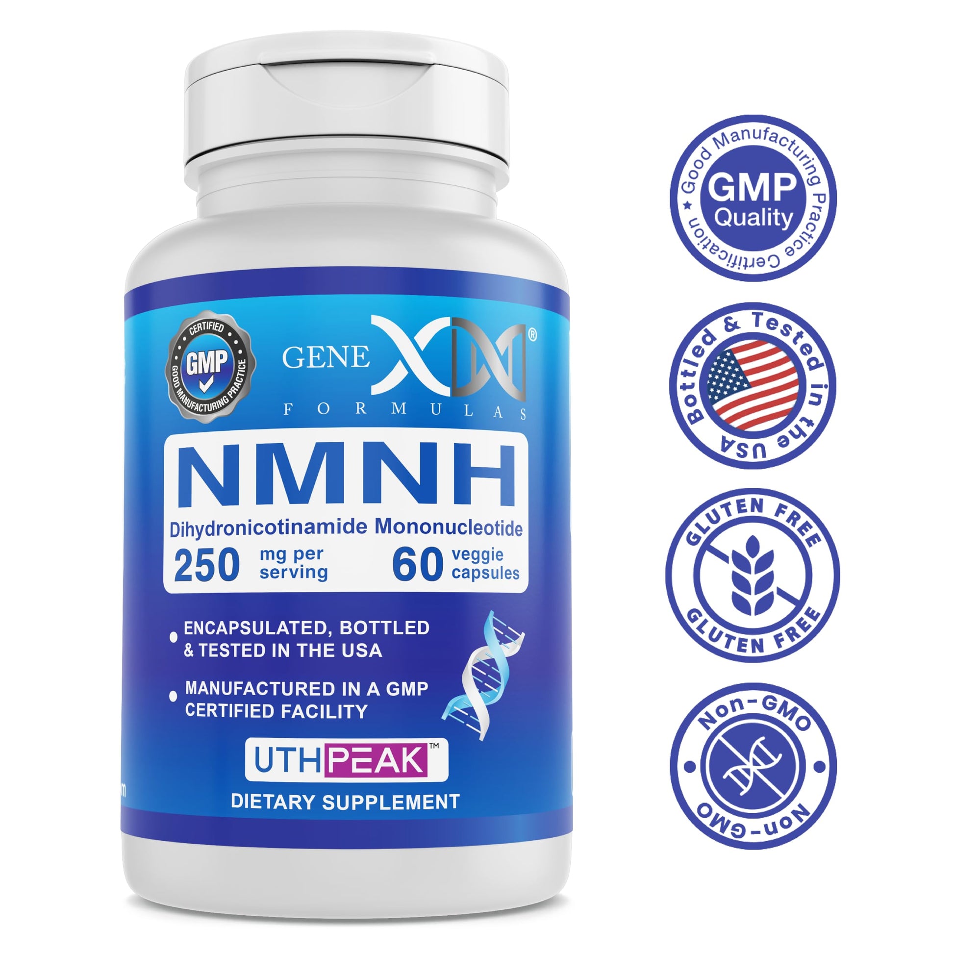 Genex Formulas 250mg NMNH (60 Capsules - 30 Servings) | Uthpeak™ NMNH (Dihydronicotinamide Mononucleotide) NAD+ Precursor for Healthy Aging - Non-GMO, Gluten-Free, Vegetarian Genex Formulas uk supplements