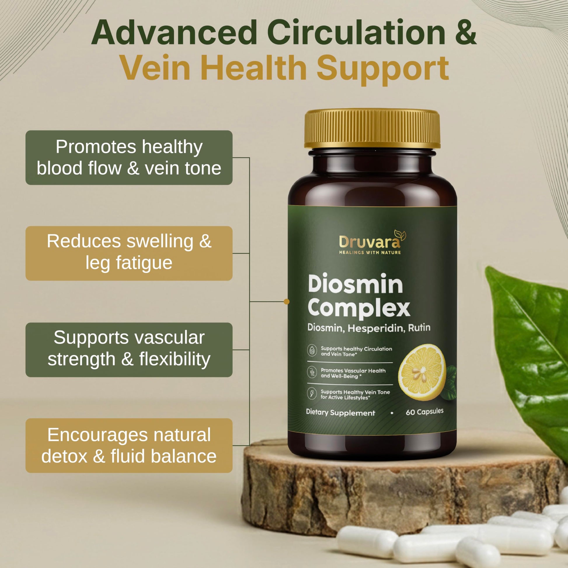 Druvara Diosmin Hesperidin with Rutin & B Vitamins | Vein Support Supplement for Leg Comfort, Healthy Circulation, Vein Strength & Improved Mobility - 60 Capsules Druvara uk supplements