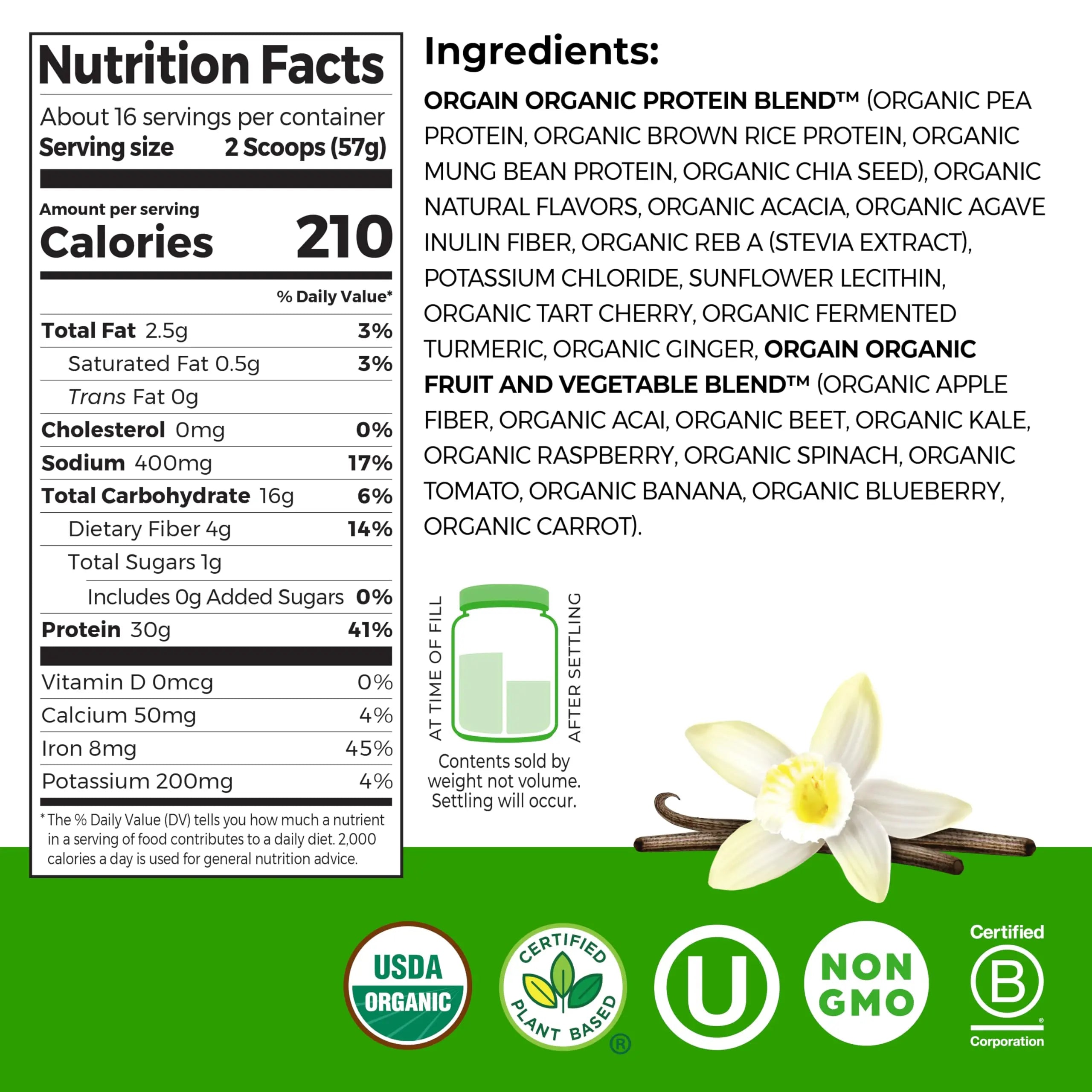 Orgain Organic 30g Vegan Plant Protein Powder, Vanilla, 9g EAAs + BCAAs, High Plant Protein, 4g Prebiotic + Fiber, 1g Sugar, Pre-Workout, Muscle Support + Recovery - 2.01lb (Packaging May Vary) Orgain uk supplements