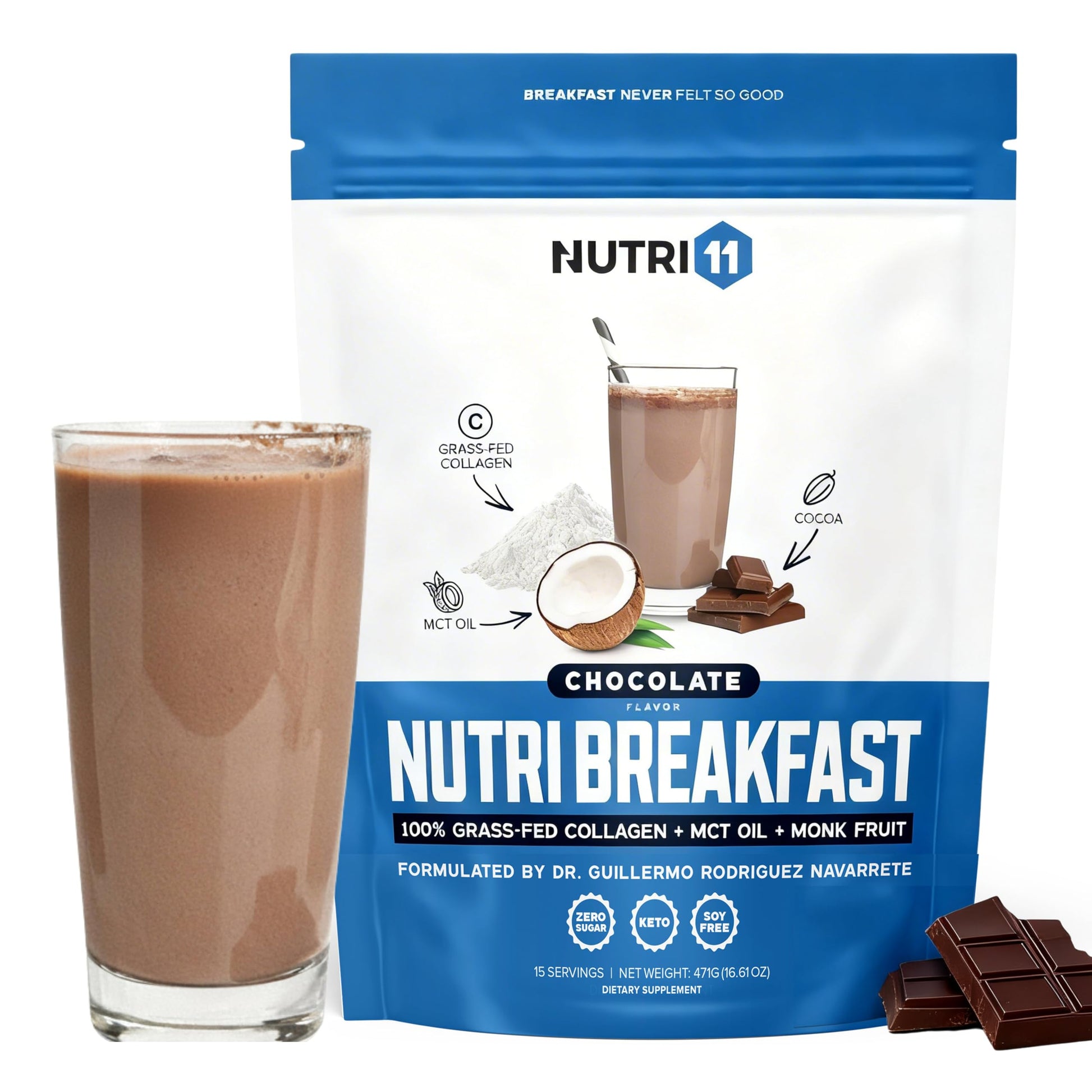 Nutri11 NutriBreakfast by Nutrillermo/Keto Protein Collagen Powder with MCT Oil/MCT Oil Powder/Keto Collagen Peptides with Grass-Fed Bovine Nutri11 uk supplements