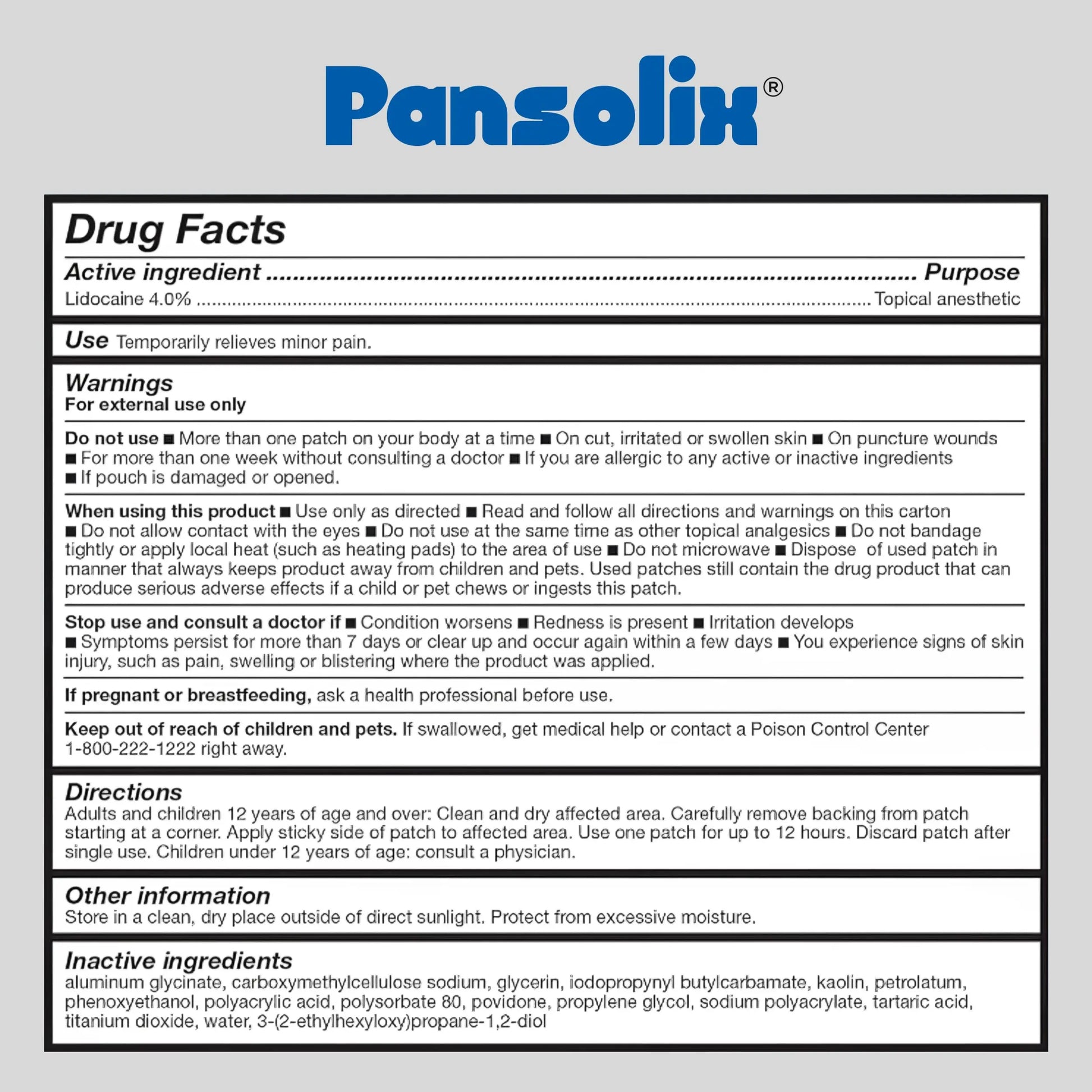 Pansolix Lidocaine Pain Relief Patches 4% | Topical Analgesic Patch | 10 x 14 cm | Skin Tone | Pack of 30 Pansolix uk supplements