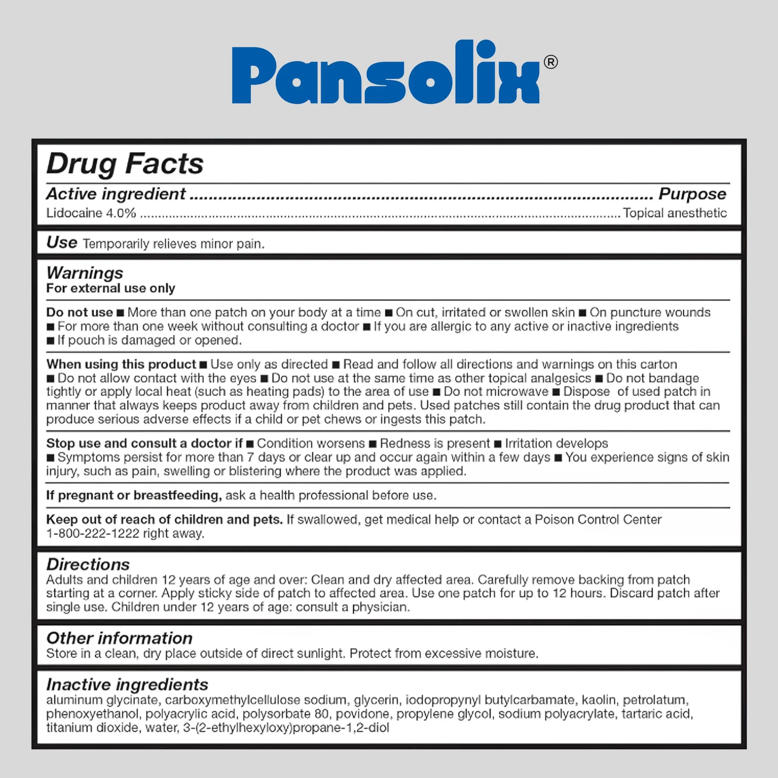 Pansolix Lidocaine Pain Relief Patches 4% | Topical Analgesic Patch | 10 x 14 cm | Skin Tone | Pack of 30 Pansolix uk supplements