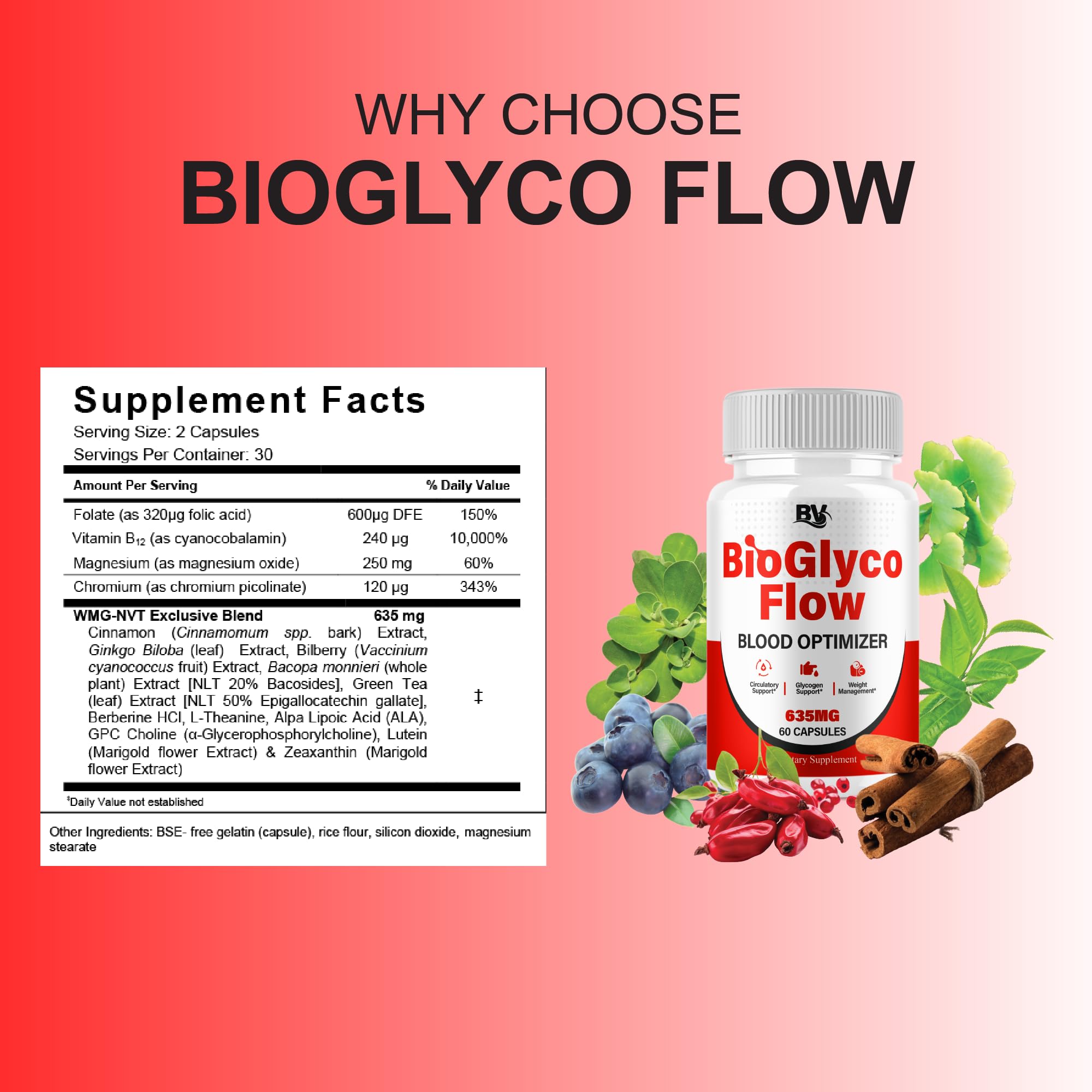 BioGlyco Flow Advanced Daily Multivitamin Health Support and All Natural Wellness Supplement Formula, BioGlyco Flow Premium Health and Wellness Support Formula Supplement (1 Pack - 60 Capsules) BLUE VIBE uk supplements