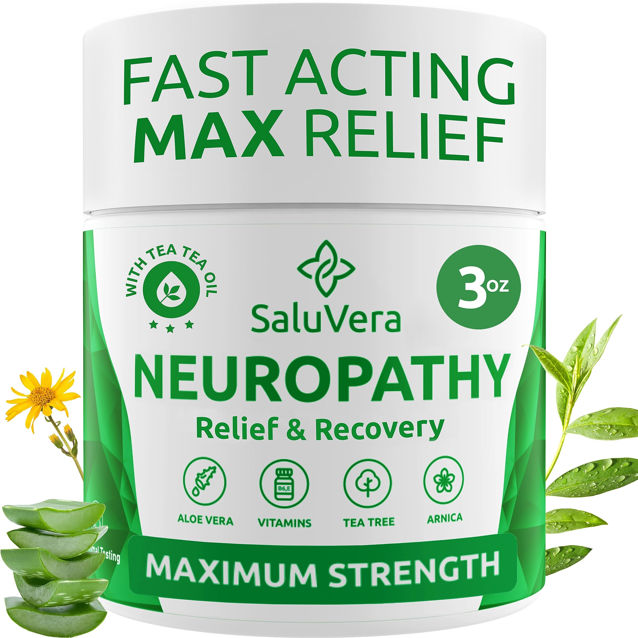 SaluVera Neuropathy Pain Relief Cream - Maximum Strength Nerve Pain Reliever for Foot, Toes, Hands, Legs with Aloe Vera, Arnica, MSM Vitamin B6, and Menthol for Fast-Acting Relief 3oz SaluVera uk supplements