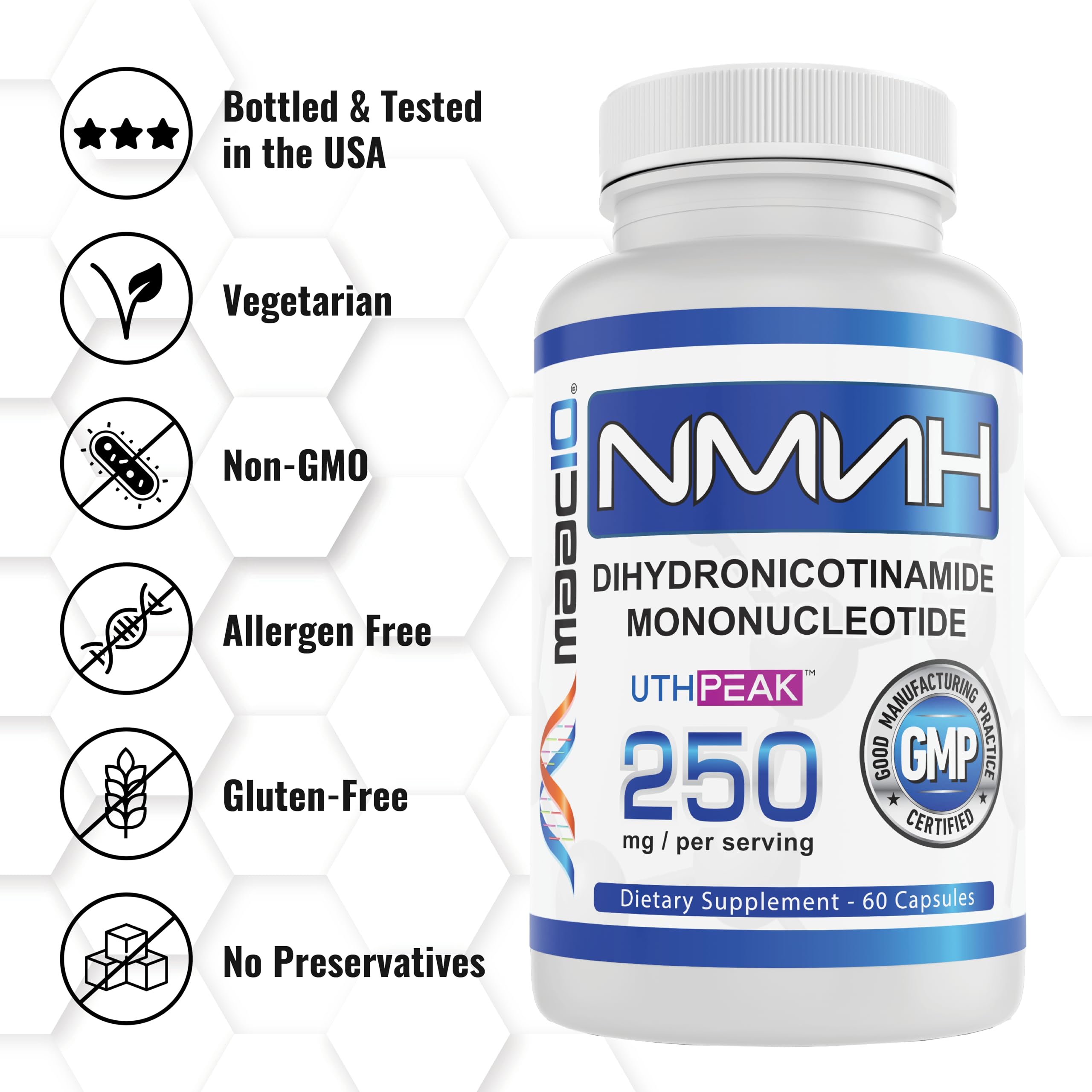 MAAC10 NMNH (NMN Supplement Alternative) 250mg Serving | Uthpeak™ NMNH (Dihydronicotinamide Mononucleotide) for Better Stability | 30-Day Supply. MAAC10 uk supplements
