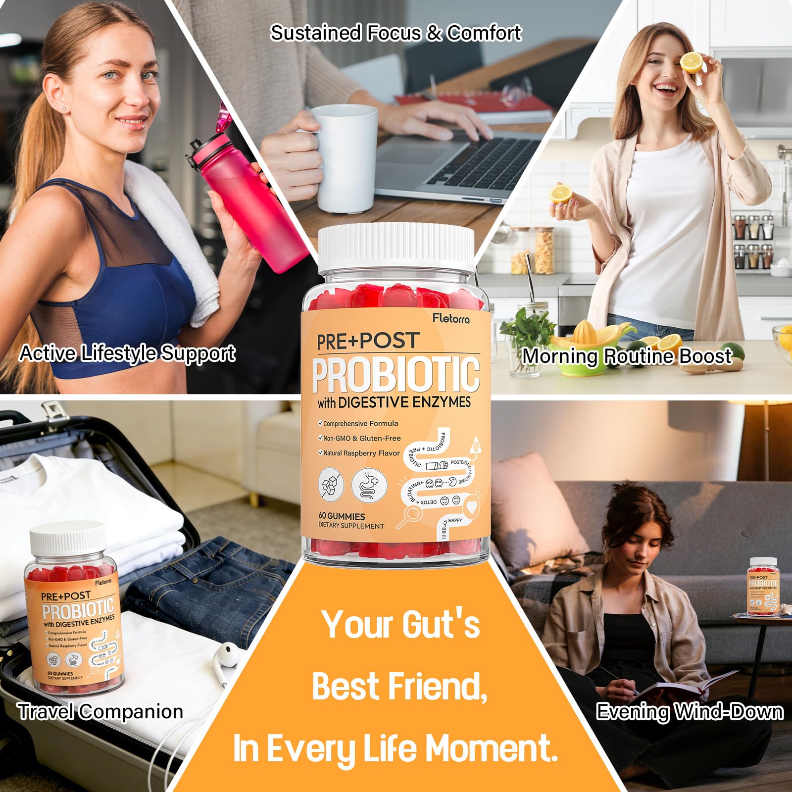 Probiotics for Women and Men, with 15 Prebiotics, 16 Digestive Enzymes & Postbiotics - Probiotics for Digestive Health & Bloating, Probiotic Gummies for Gut Health & Immunity, Sugar-Free, 60 Gummies Fletorra uk supplements