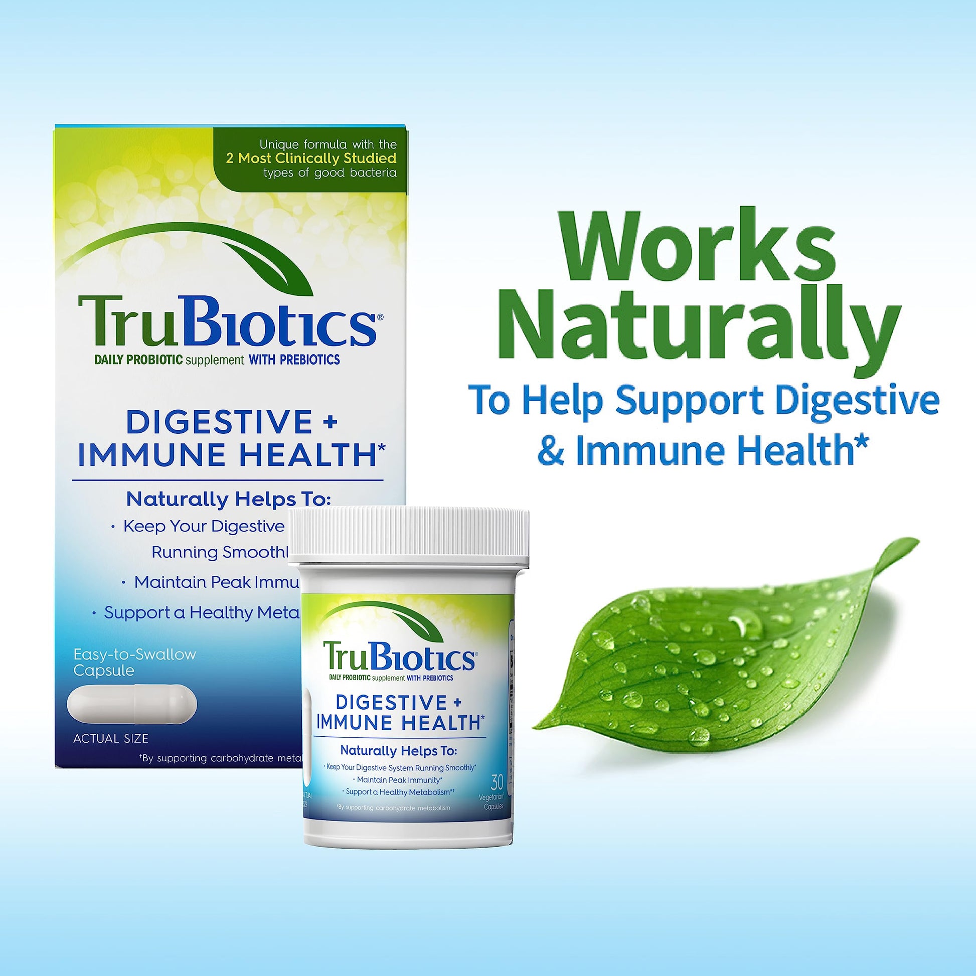 TruBiotics Probiotics for Digestive & Immune Health, Supports Regularity & Helps Relieve Abdominal Discomfort, Gas & Bloating, 2 Clinically Studied Probiotic Strains, Plus Prebiotics, 30 Capsules TruBiotics uk supplements
