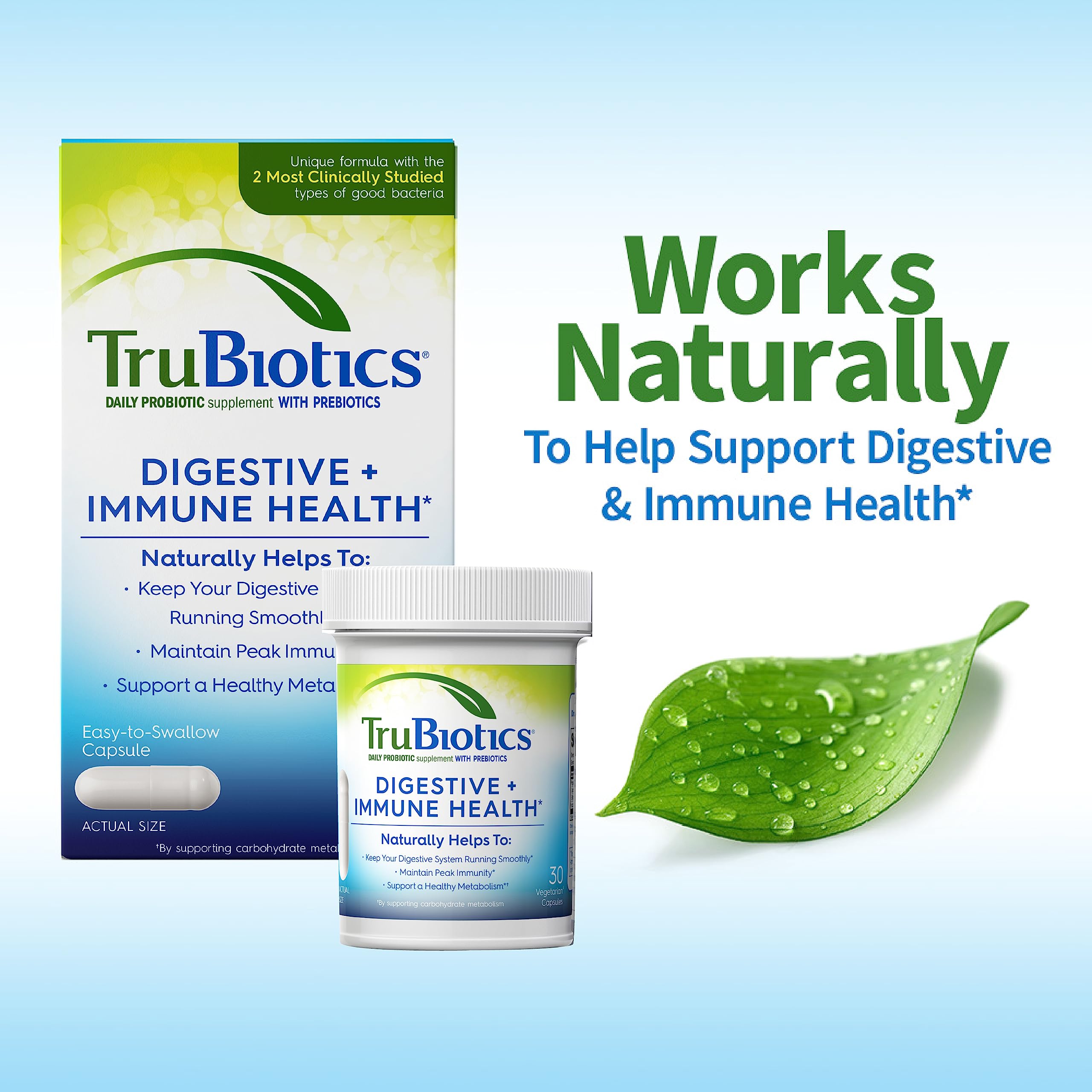 TruBiotics Probiotics for Digestive & Immune Health, Supports Regularity & Helps Relieve Abdominal Discomfort, Gas & Bloating, 2 Clinically Studied Probiotic Strains, Plus Prebiotics, 30 Capsules TruBiotics uk supplements