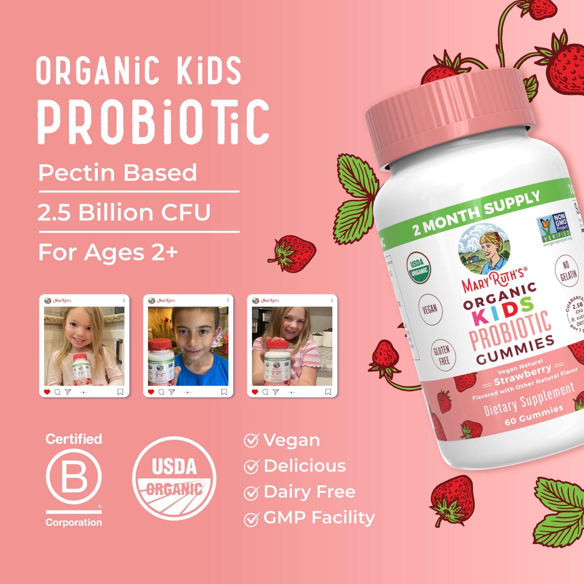 MaryRuth Organics Kids Probiotics for Digestive Health | USDA Probiotic Gummies | 2 Month Supply | Kids Probiotics | Immune Support | Gut Health Supplement | Vegan | Non-GMO | Gluten Free | 60 Count MARYRUTH'S uk supplements