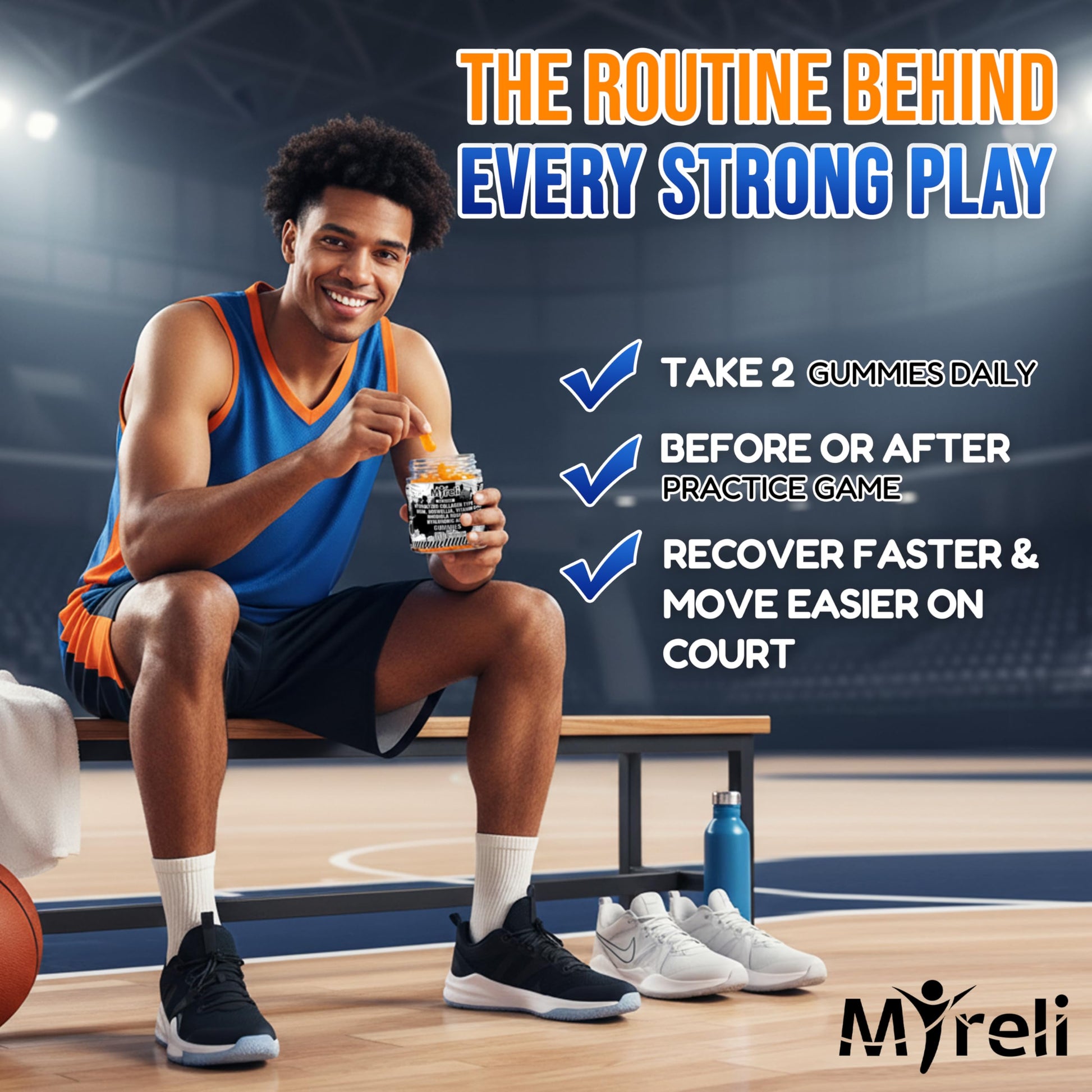 MYRELI Hydrolyzed Collagen Type II 500mg, MSM 700mg, Boswellia 200mg, Vitamin C 400mg, Rhodiola 100mg, Hyaluronic Acid 100mg, Joint Mobility, Flexibility, Basketball Athletes, Vegan, Non GMO, 60 Gummy MYRELI uk supplements