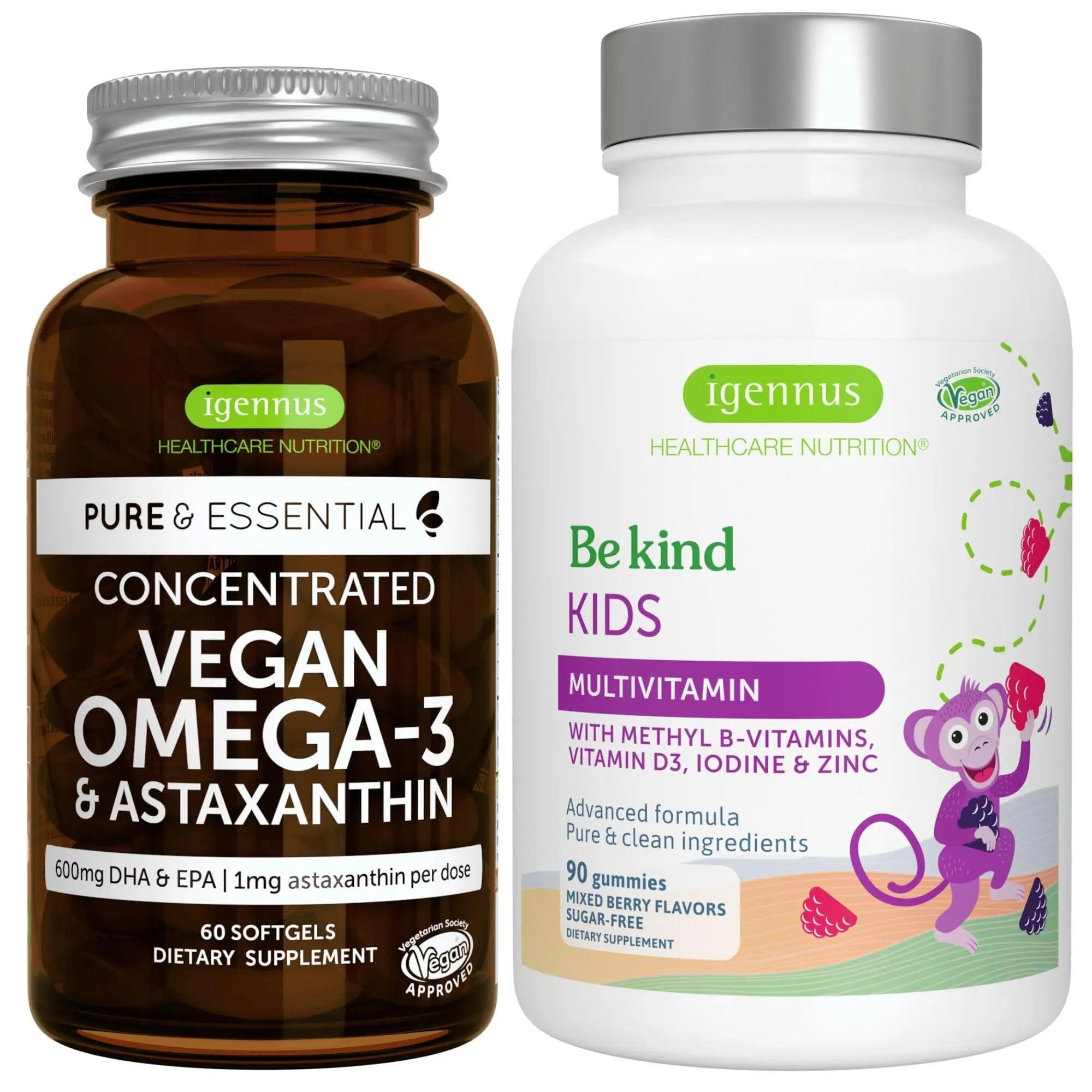Vegan Omega-3 Algae Oil + Advanced Kids Multivitamin Gummy Bundle, High Concentration DHA & EPA + Vitamin A, B, C, D3 & E Igennus Healthcare Nutrition uk supplements