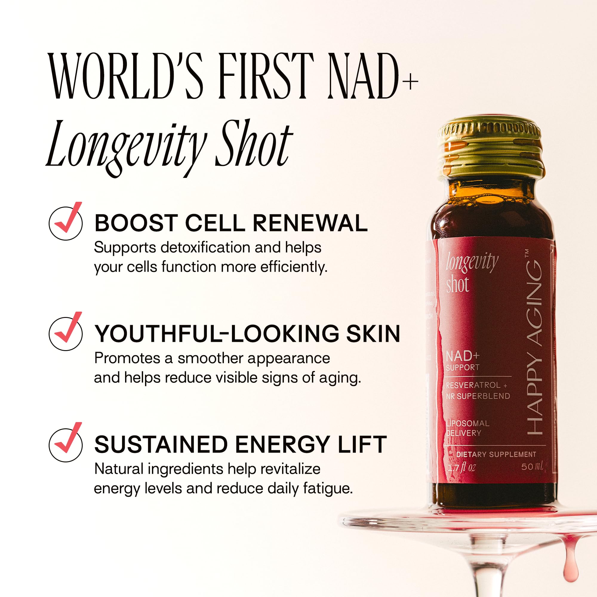 Happy Aging Liquid NAD+ Resveratrol Supplement, NMN Alternative, Liposomal Nicotinamide Riboside & Antioxidants for Energy Support, Brain Health, Firm Skin, Twice Weekly Use, 30 Shots Happy Aging uk supplements