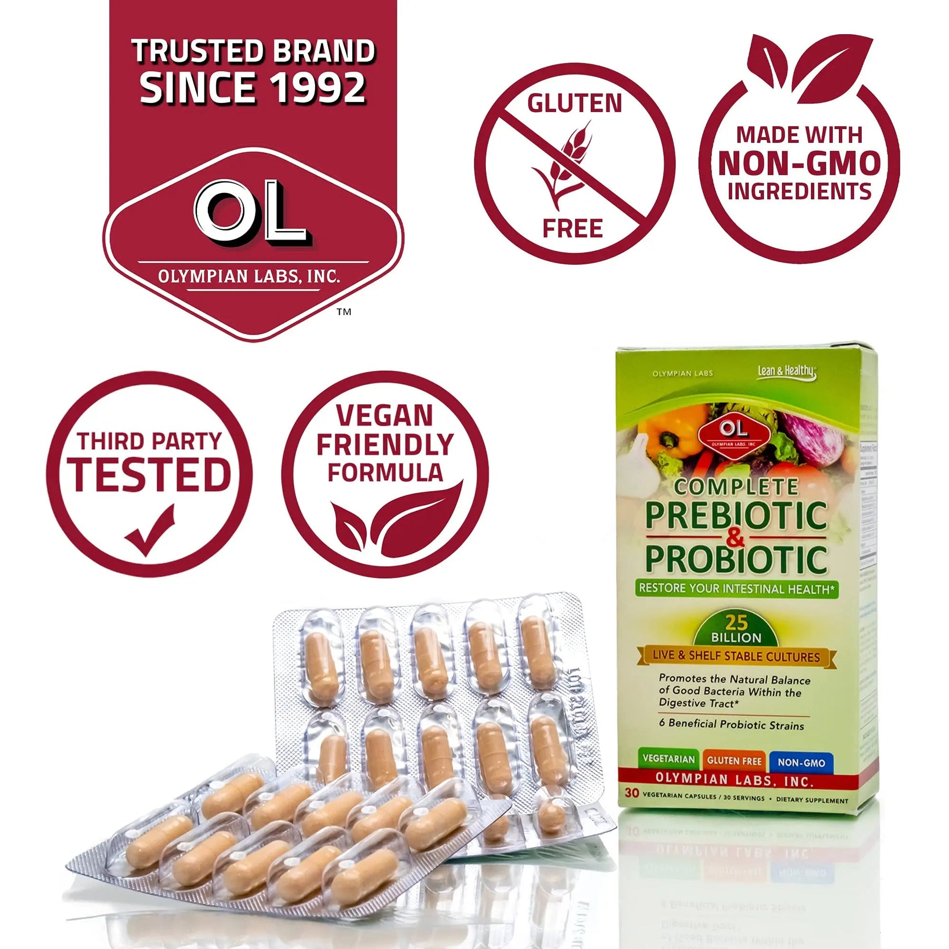 Olympian Labs Complete Prebiotic and Probiotic Supplement - 25 Billion Live Shelf Stable Cultures - 30 Vegetarian Capsules Olympian Labs uk supplements