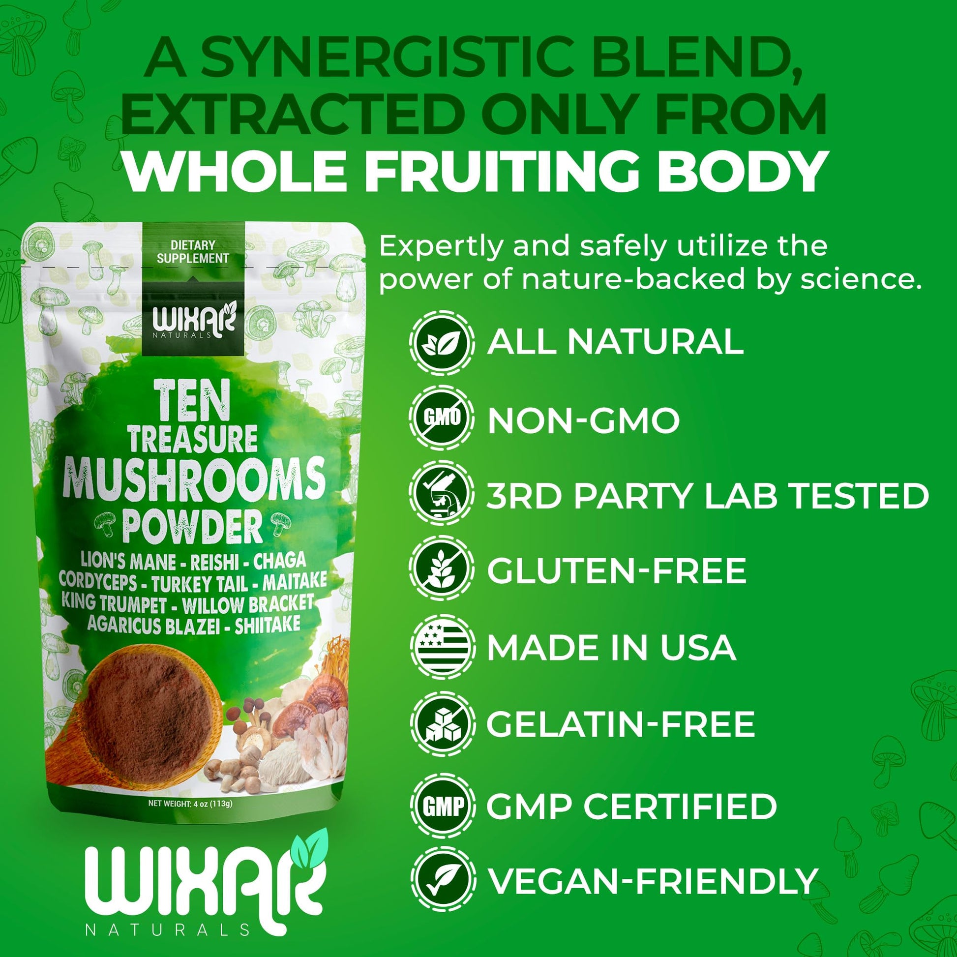 Wixar Mushroom Powder - Ten Treasure Mushrooms Extract Supplement Blend for Coffee WIXAR NATURALS uk supplements