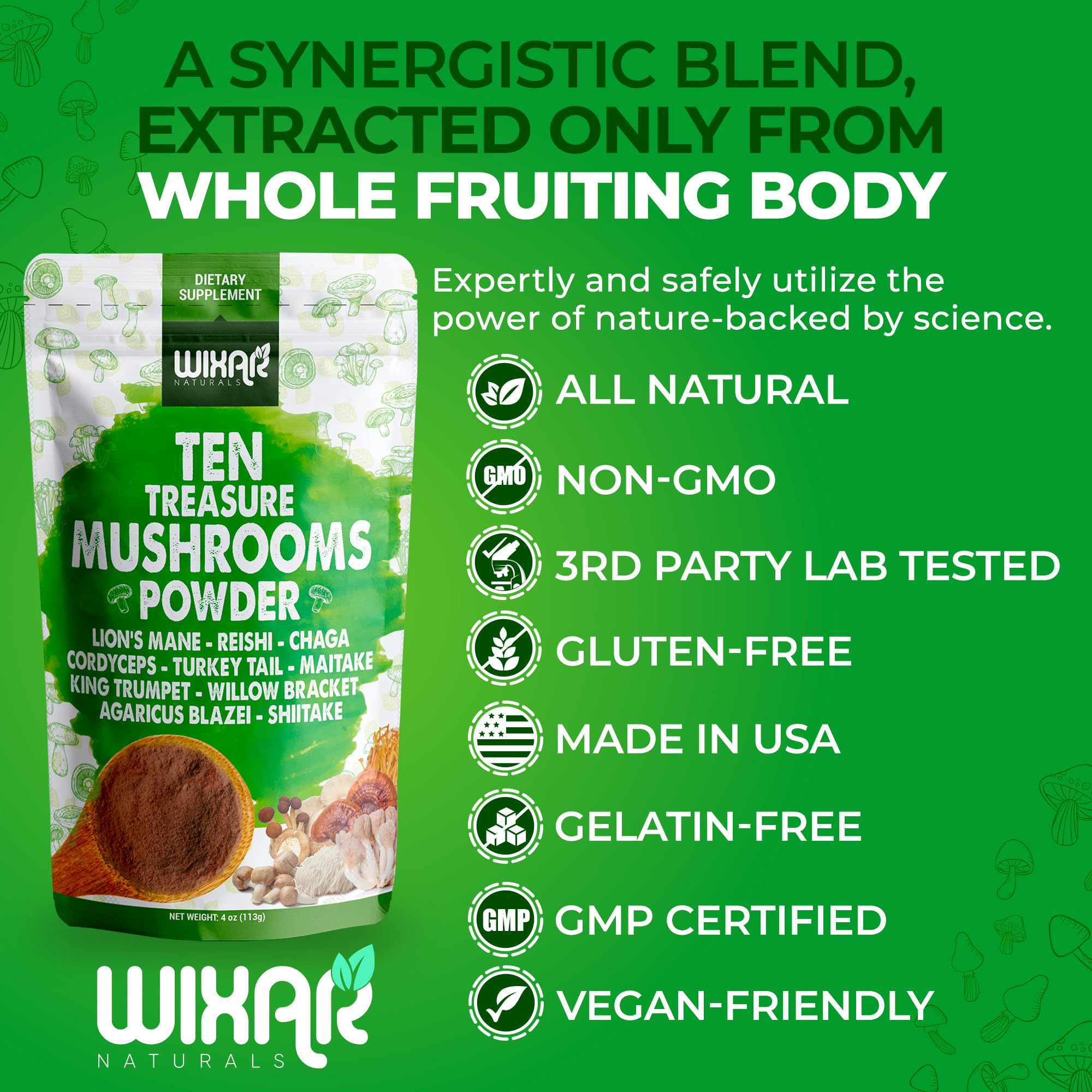 Wixar Mushroom Powder - Ten Treasure Mushrooms Extract Supplement Blend for Coffee WIXAR NATURALS uk supplements