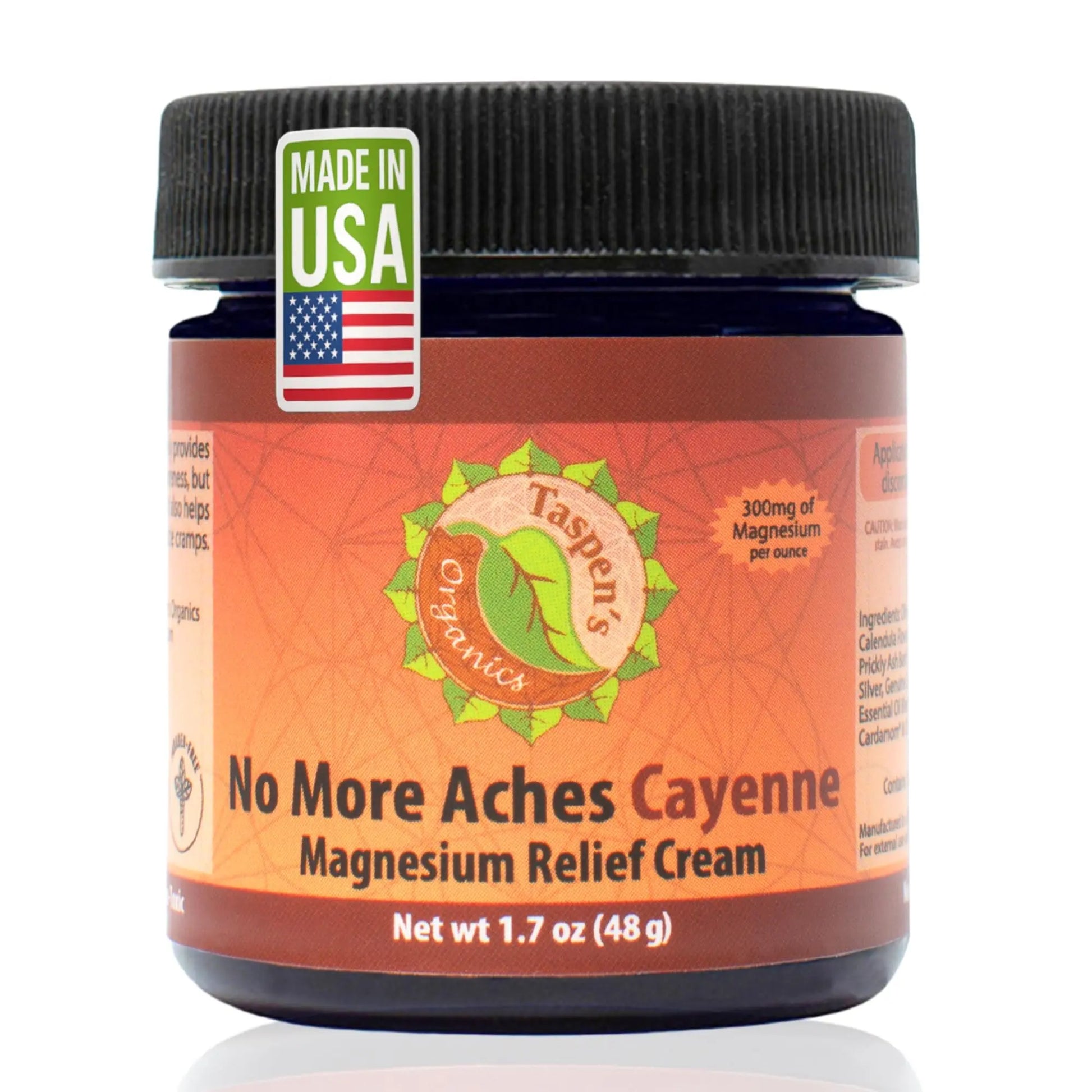 Taspen's Organics Magnesium No More Aches Cayenne Relief Cream – Pain, Tension & Nerve Comfort – Muscle Relief – Warming with Cayenne, Ginger, Arnica & St. John's Wort – Topical Fast Relief (1.7 oz) Taspen's Organics uk supplements