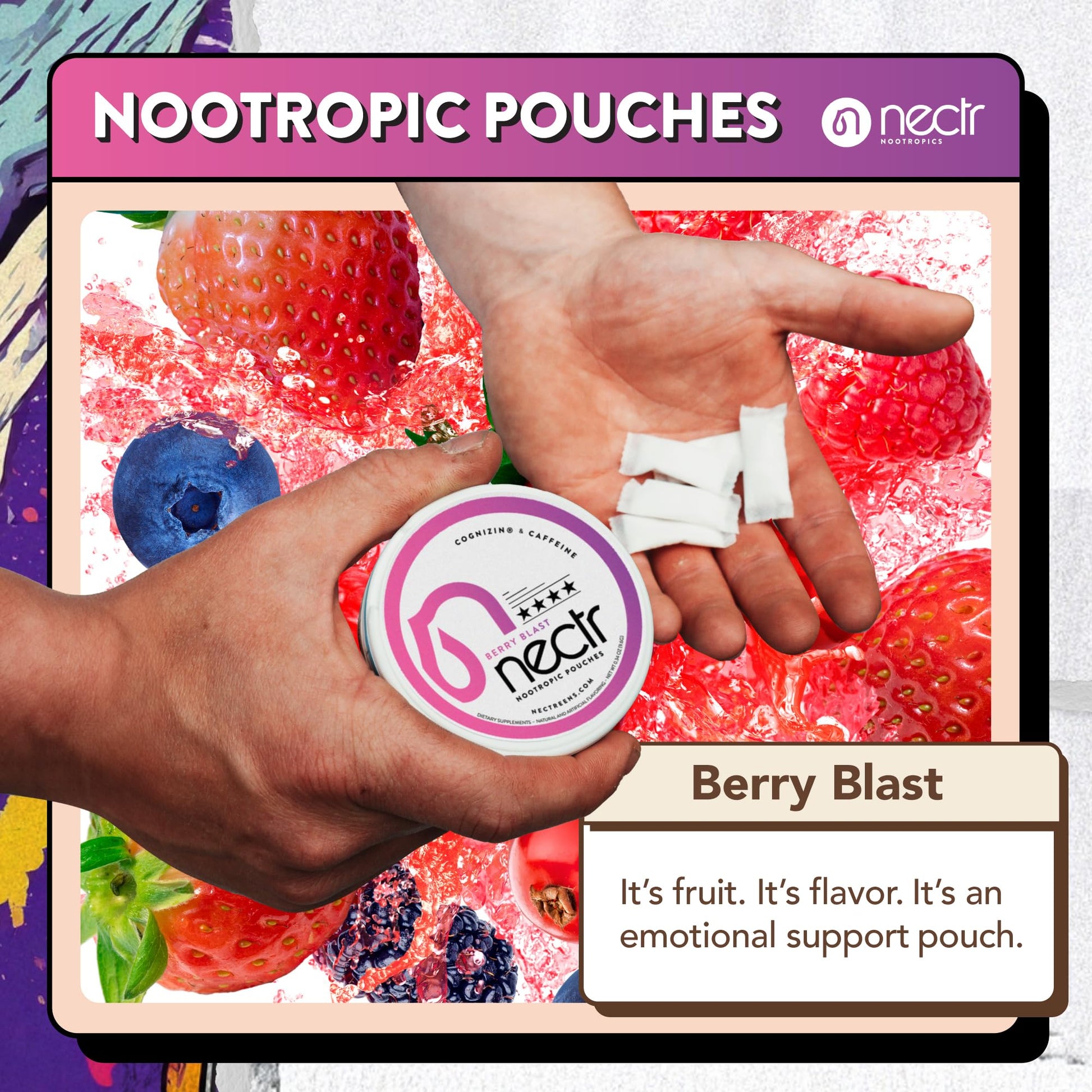 Nectr Energy Nootropic Pouches – Berry Blast Flavored, Caffeine Pouches with Cognizin® Citicoline. Sugar-Free Brain Treats. Smooth, Sustained Focus & Energy Supplement - 1 Puck of 16pcs Nectr uk supplements