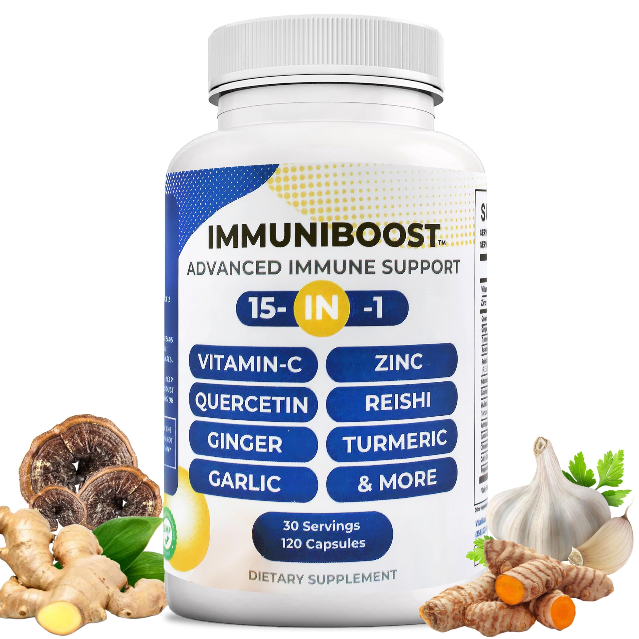 15 in 1 Immune Support Supplement 120 Capsules with Powerful Blend of Turmeric, Ginger, Vitamin C and Zinc Immune Booster for Adults ImmuniBoost uk supplements