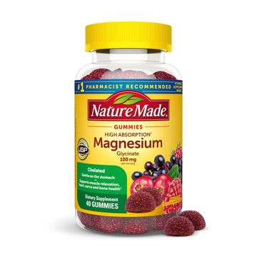 Nature Made High Absorption Magnesium Glycinate Gummies 100 mg per Serving, Muscle, Nerve, Bone and Heart Support, Magnesium Supplement, 40 Magnesium Gummies, 20 Day Supply Nature Made uk supplements