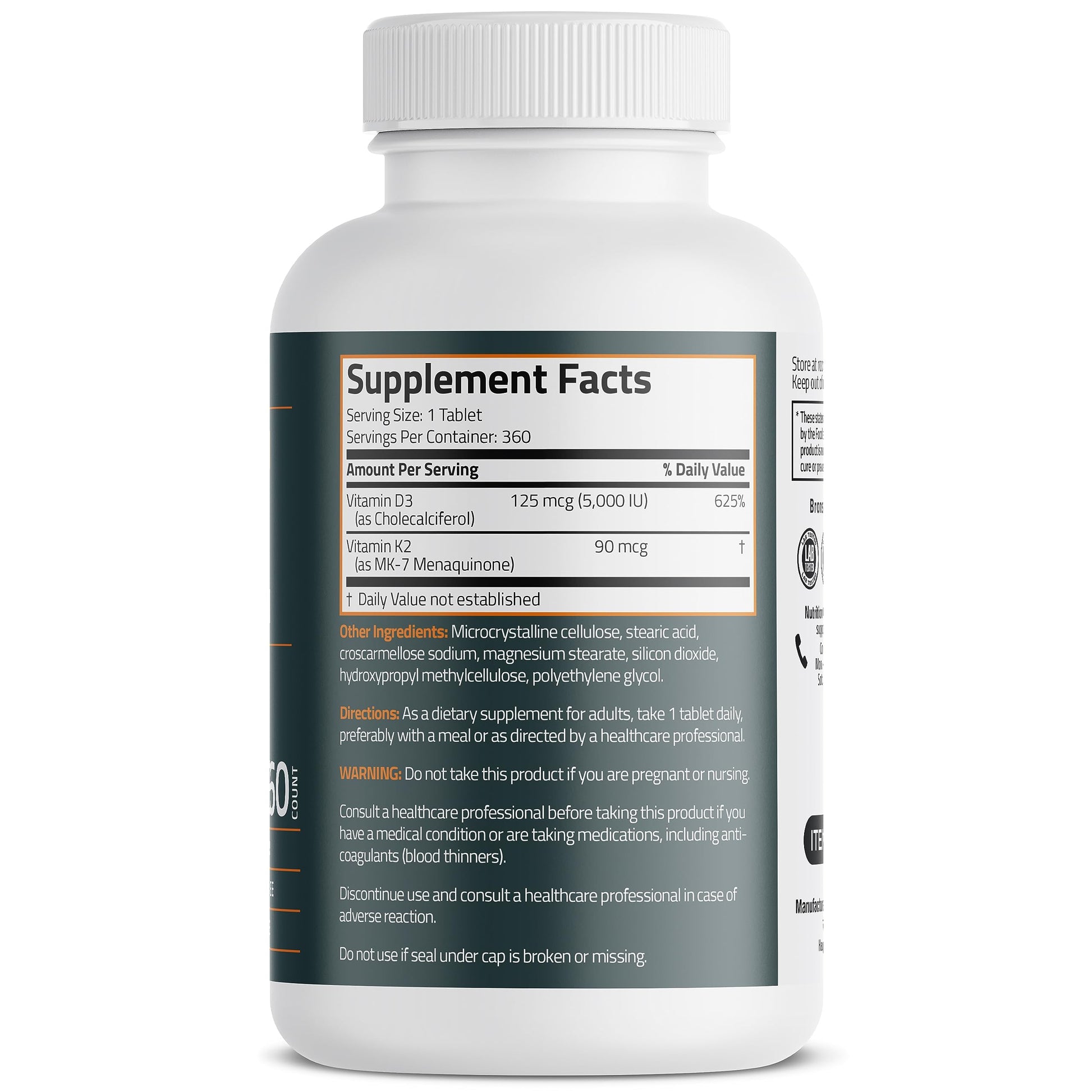 Bronson Basics Vitamin K2 D3 (MK7) Supplement Non-GMO Formula 5000IU (125 mcg) Bronson uk supplements