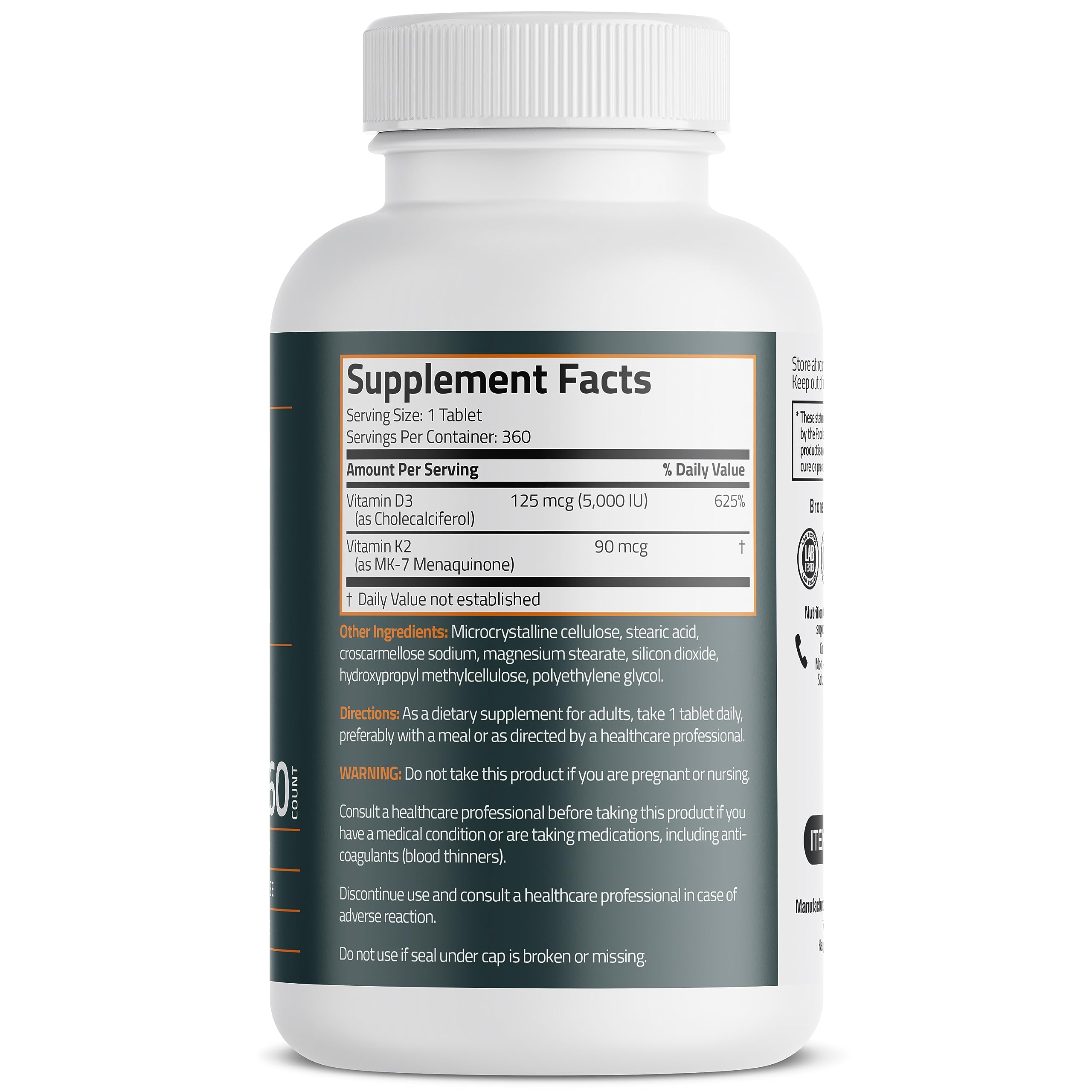 Bronson Basics Vitamin K2 D3 (MK7) Supplement Non-GMO Formula 5000IU (125 mcg) Bronson uk supplements
