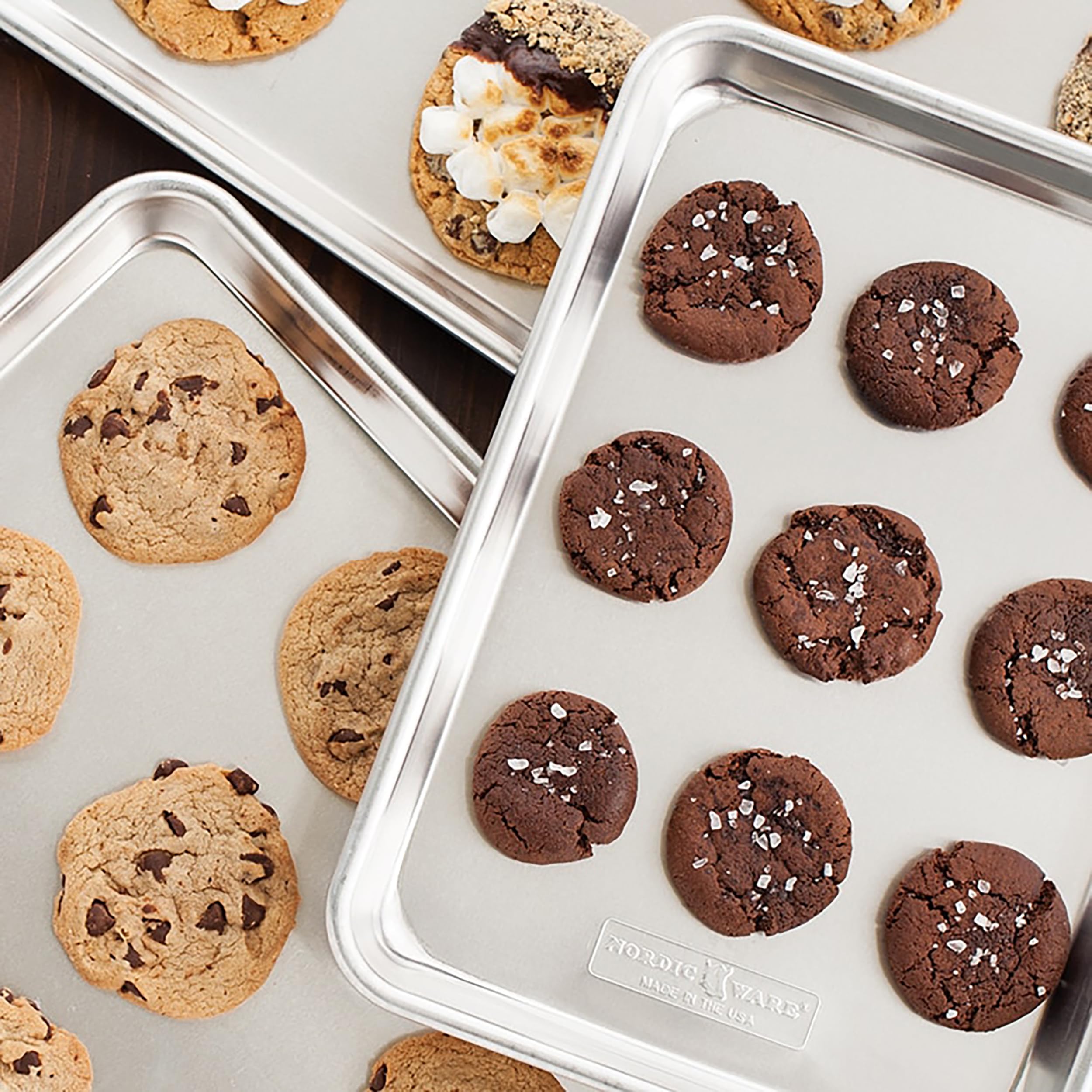 Nordic Ware Naturals 3 Piece Set - USA Made Aluminum Commercial Quality Sheet Pan for Baking or Roasting, Encapsulated Galvanized Steel Rim Prevents Warping; Half Sheet, Jelly Roll and Quarter Sheet Nordic Ware uk supplements