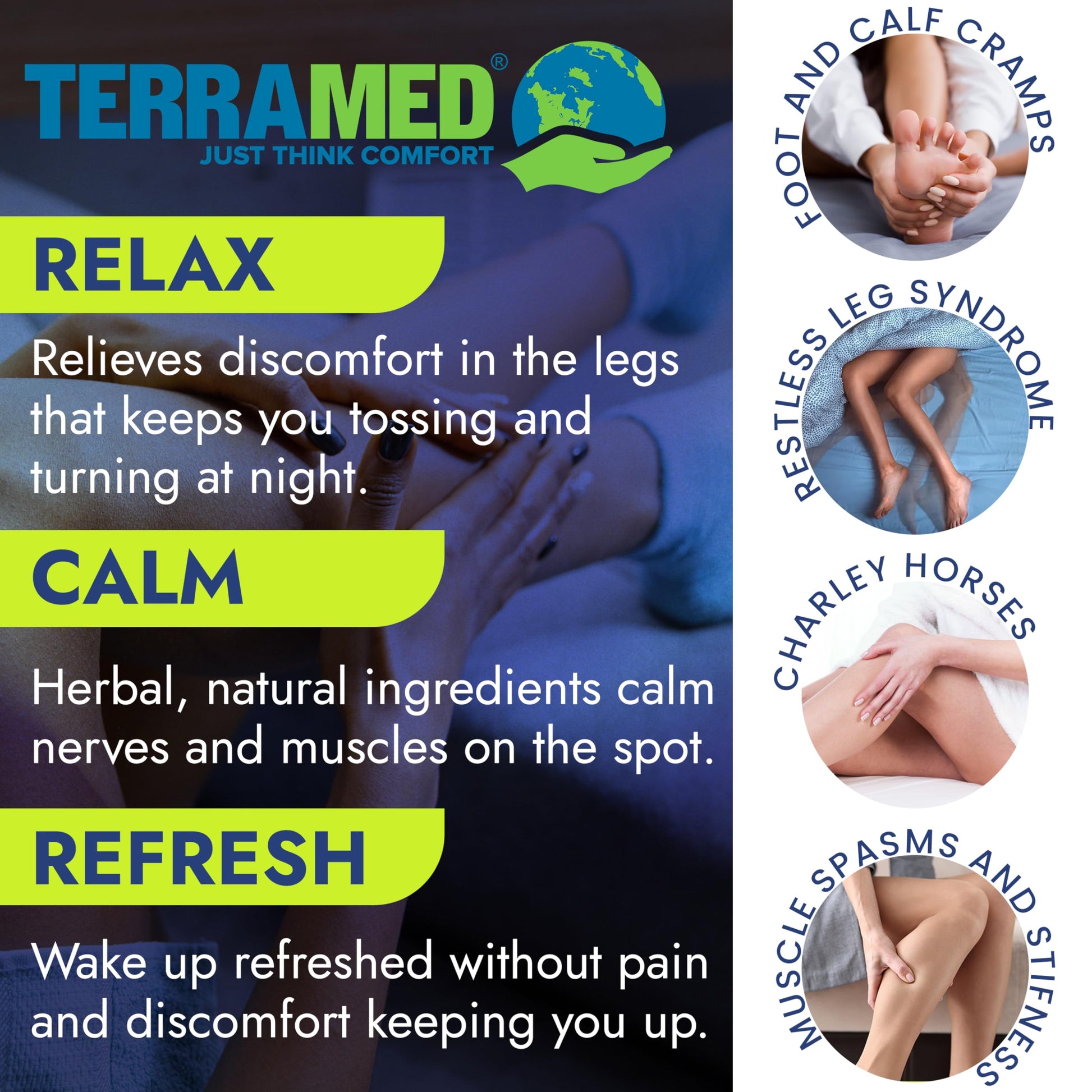 Terramed Just Think Comfort Fast Acting Leg Cramp Relief Aerosol Spray | Pain Relief for Muscle Spasms, Soreness, & Foot and Calf Cramps | Homeopathic Medicine for Restless Legs Syndrome Relief Terramed Just Think Comfort uk supplements