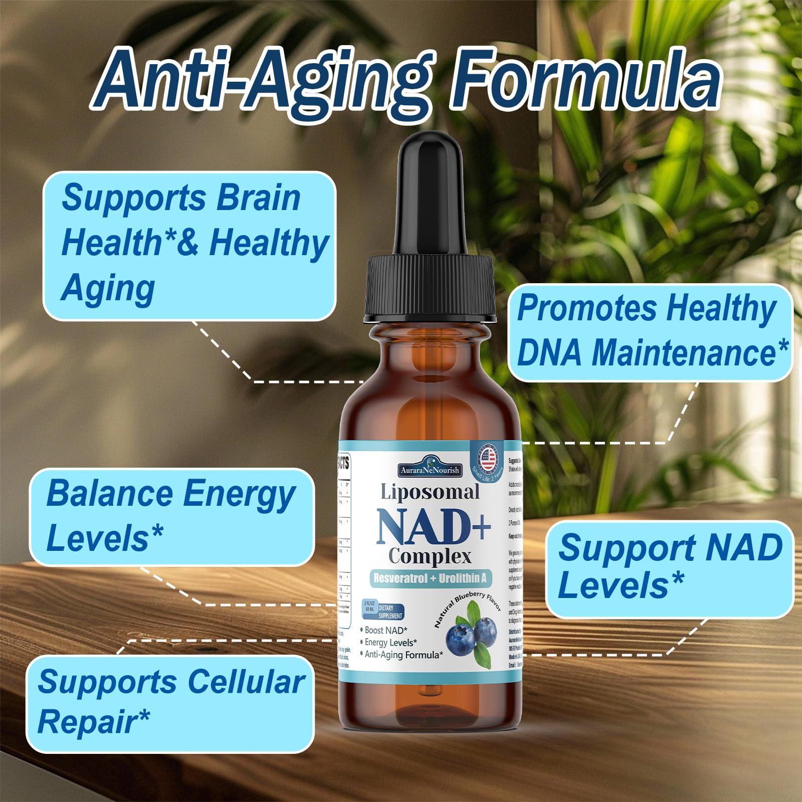 Liposomal NAD+ Liquid Drops, 8-in-1 NAD⁺ Nicotinamide Riboside Resveratrol 900mg w. Quercetin & Urolithin A | Fast Absorption NAD+ Supplement with CoQ10, ALA | Cellular Energy, Anti-Aging, Vitality AuraraNeNourish uk supplements