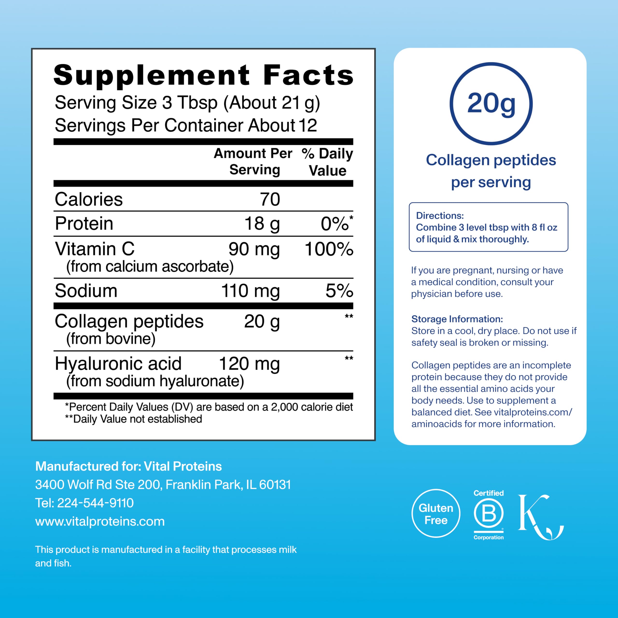 Vital Proteins Collagen Peptides Powder Advanced with Hyaluronic Acid & Vitamin C, Collagen Supplements, Unflavored, 12 Servings Vital Proteins uk supplements