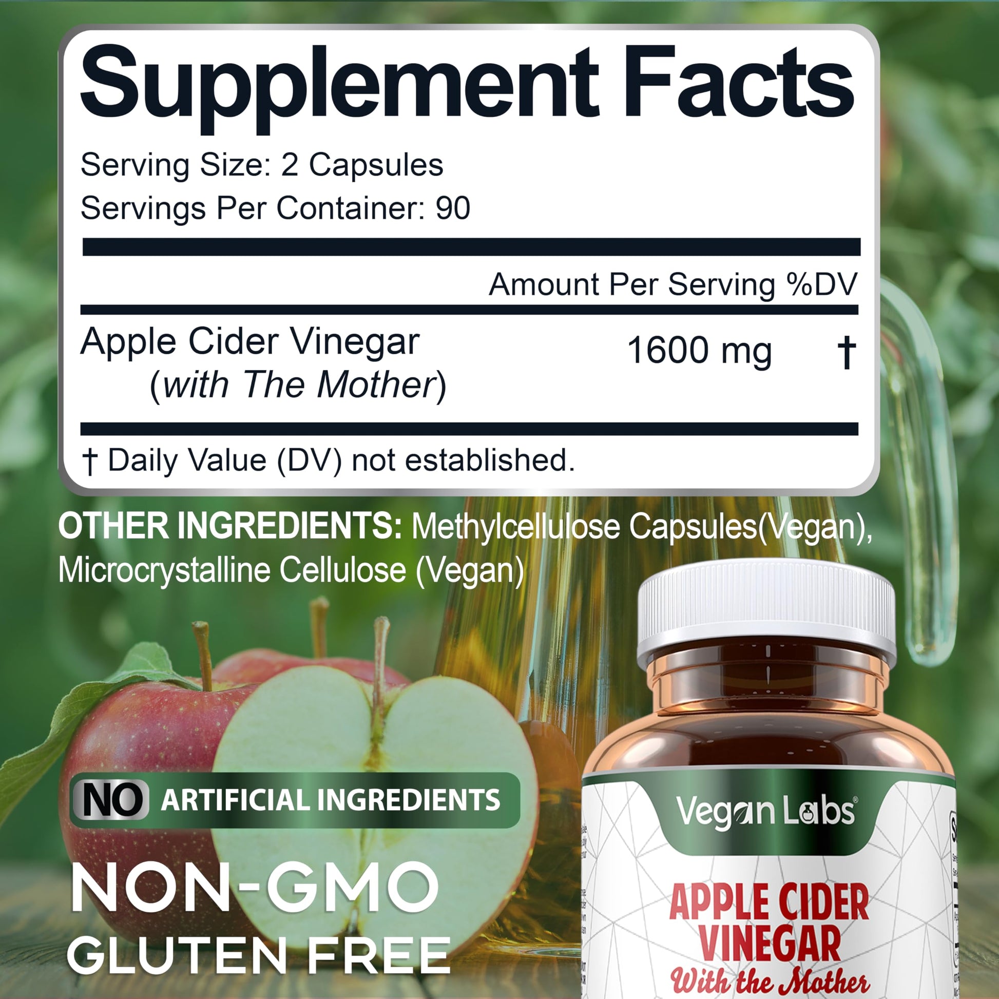 Vegan Labs Apple Cider Vinegar Capsules with The Mother- 180 Vegan Capsules Vegan Labs uk supplements