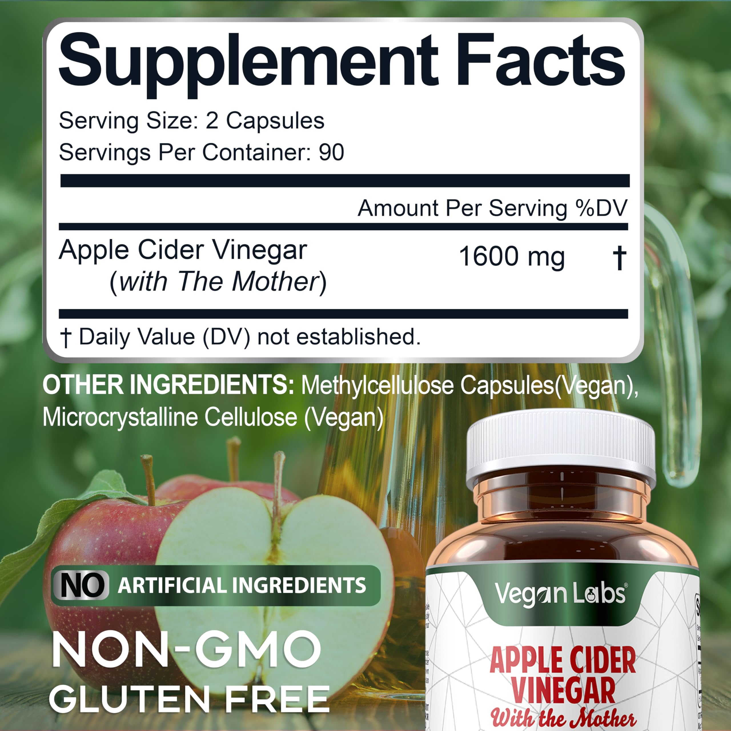 Vegan Labs Apple Cider Vinegar Capsules with The Mother- 180 Vegan Capsules Vegan Labs uk supplements