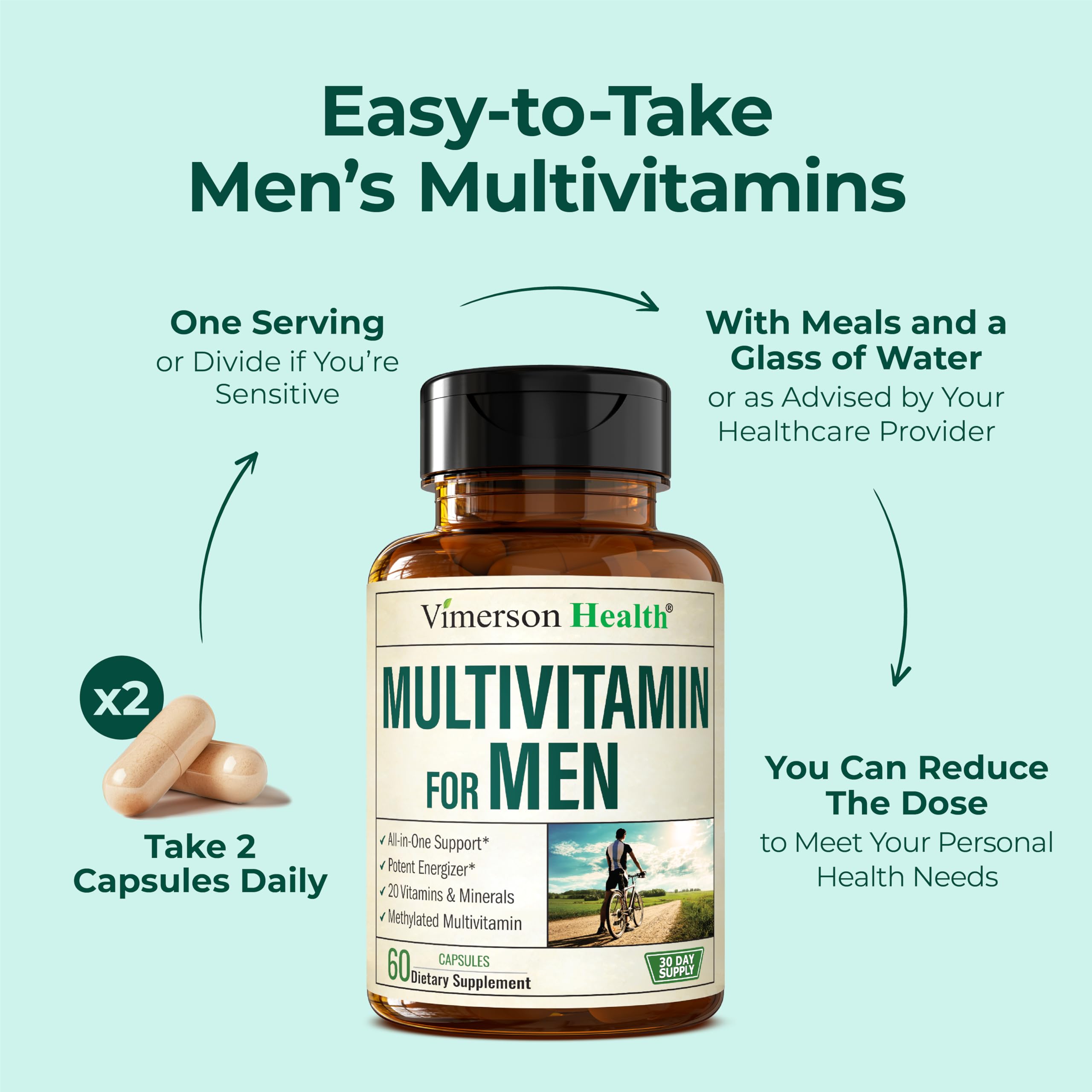 Multivitamin for Men – Methylated Mens Multivitamins & Multiminerals Capsules with Vitamin B12, A, D, C, Zinc, Magnesium & More for Complete Daily Support Vimerson Health uk supplements