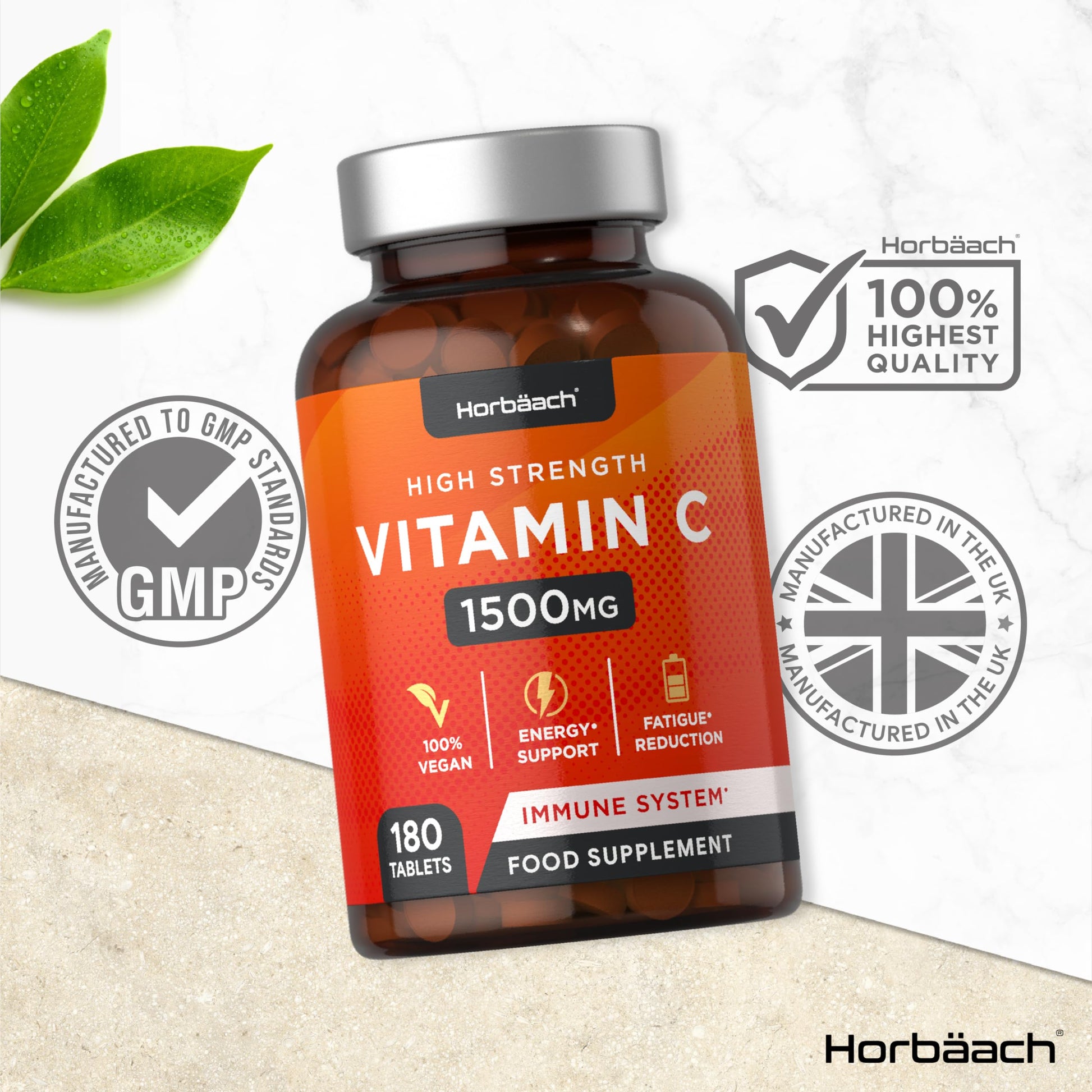 Vitamin C Tablets 1500mg | 180 Count | High Strength Vegan Supplement | No Artificial Horbäach uk supplements