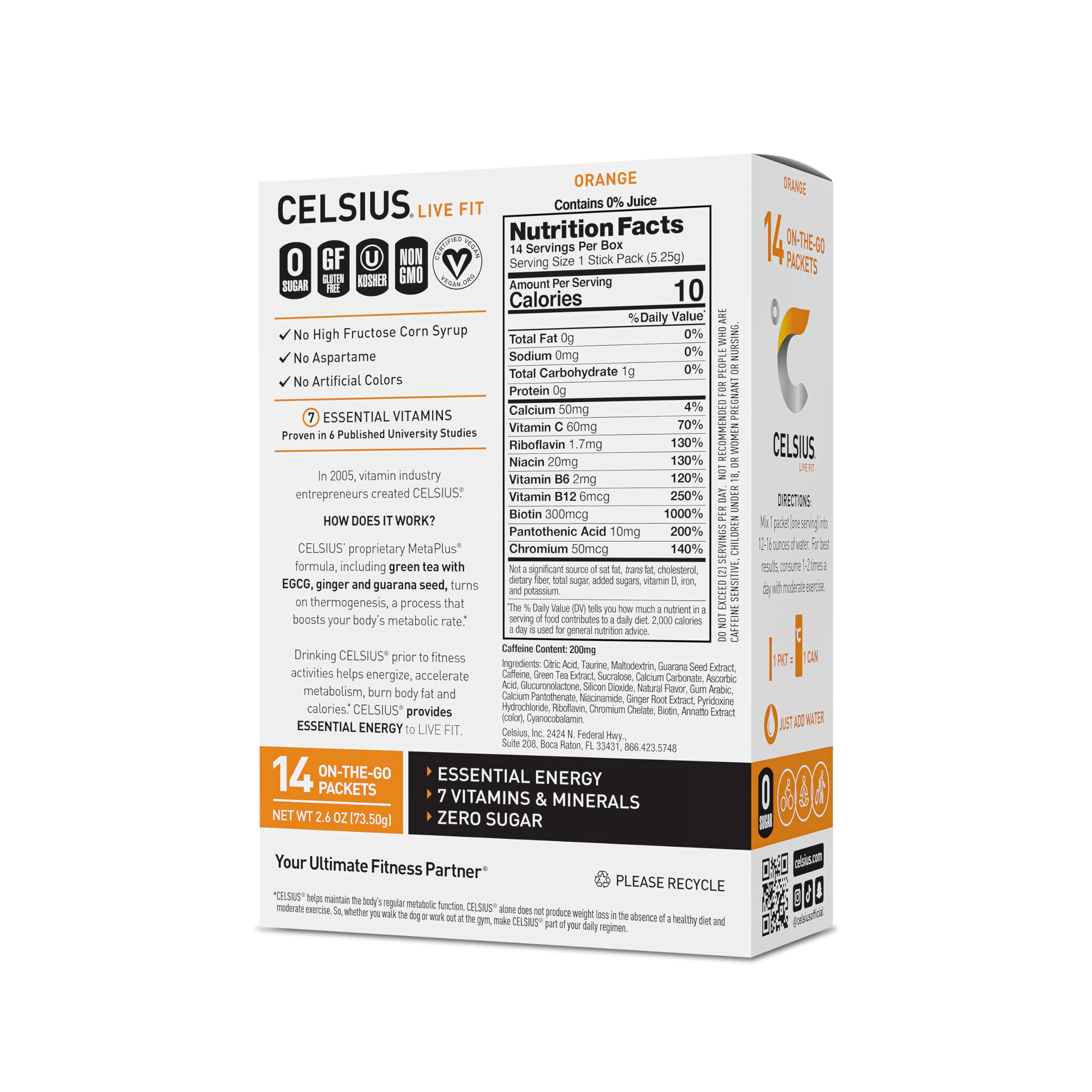 CELSIUS On-the-Go Powder Stick Zero Sugar, Orange, 2.6 Oz (14 Sticks per Pack) CELSIUS uk supplements