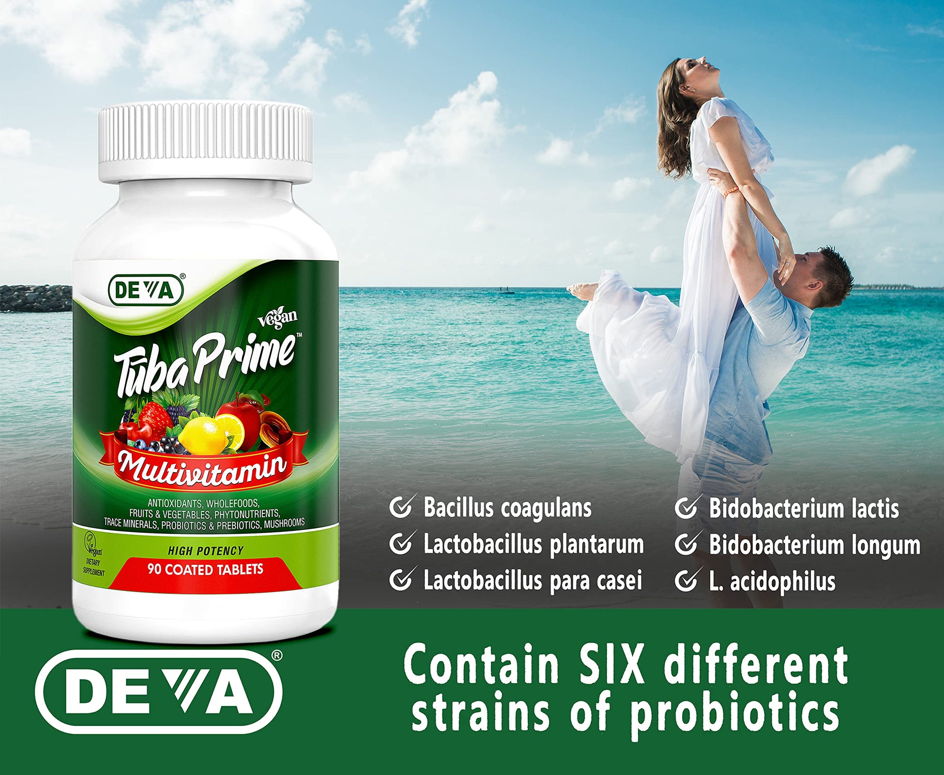 DEVA Tuba Prime Vegan Multivitamin - High-Potency Vitamin and Mineral Dietary Supplement - Antioxidants, Fruit and Vegetable Blend, Super Mushrooms, Probiotics, Prebiotics, Seeds, Herbs - 90 Tablets DEVA uk supplements